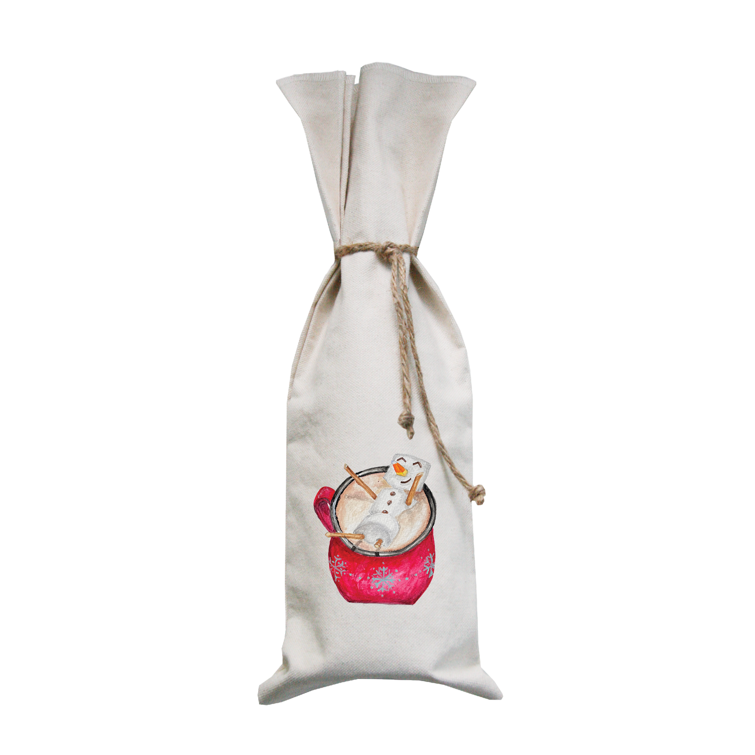 hot cocoa with snowman wine bag