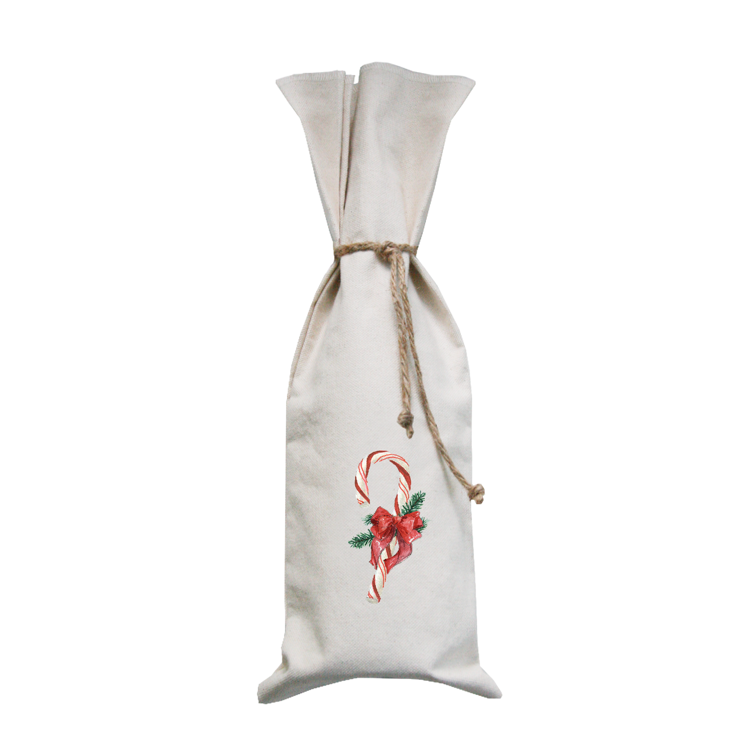 candy cane with bow and evergreens wine bag