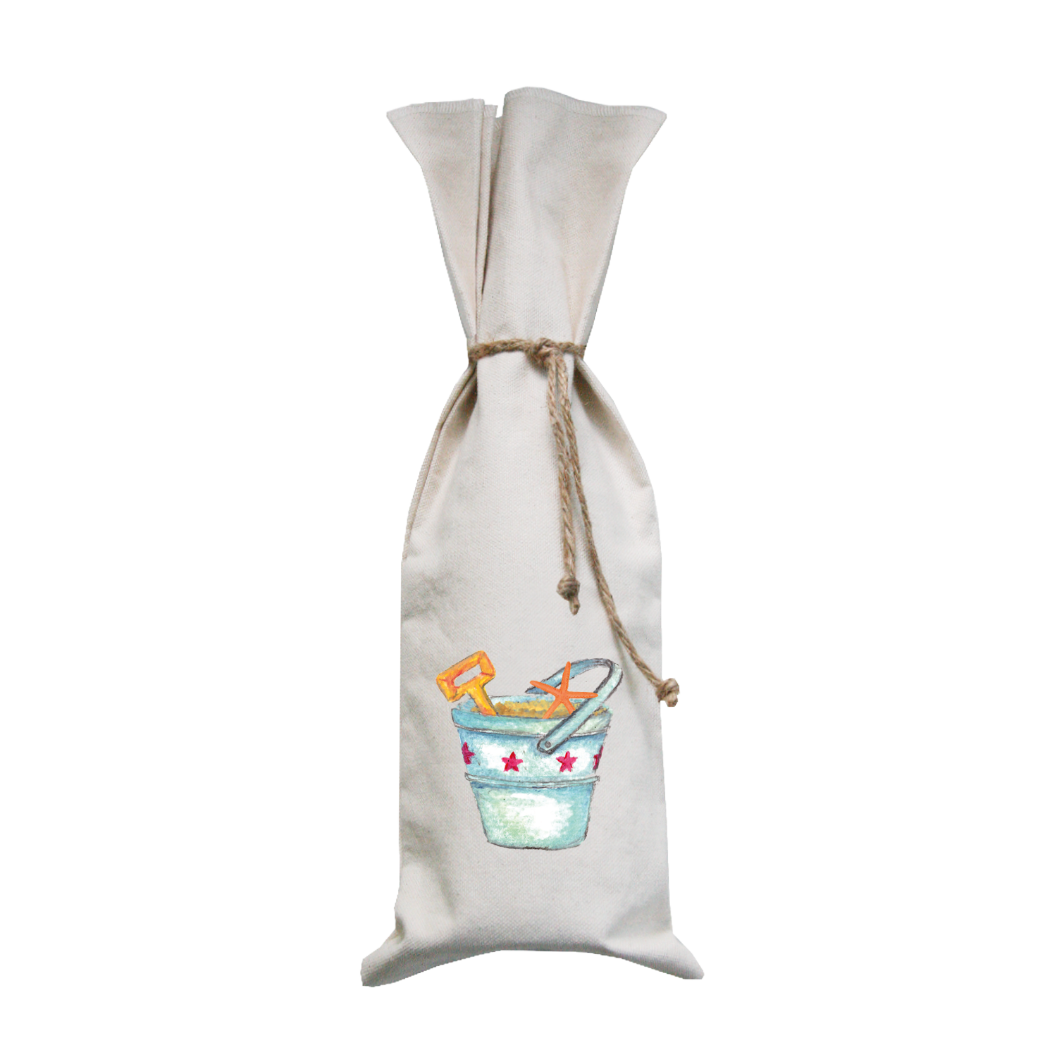 bucket and shovel with star fish wine bag