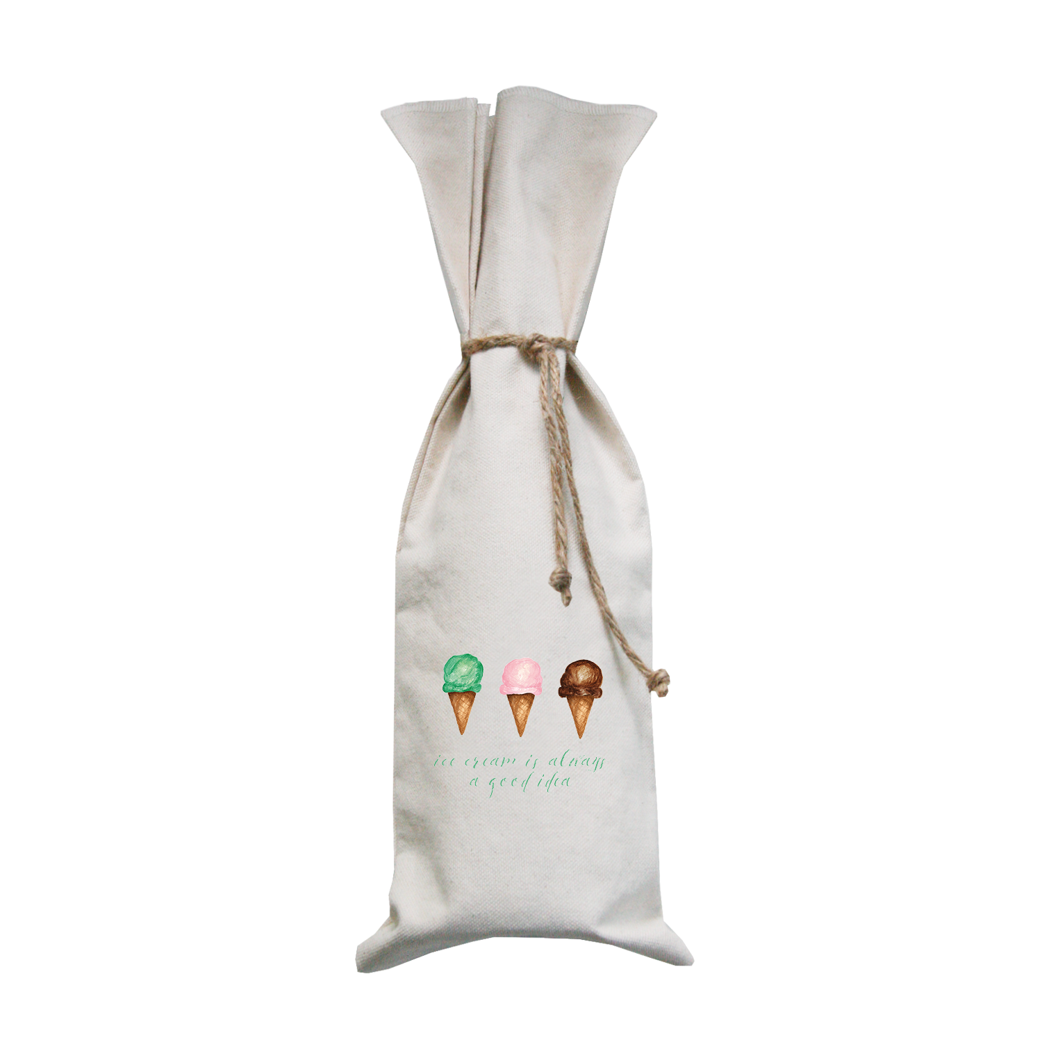 ice cream good idea green text wine bag