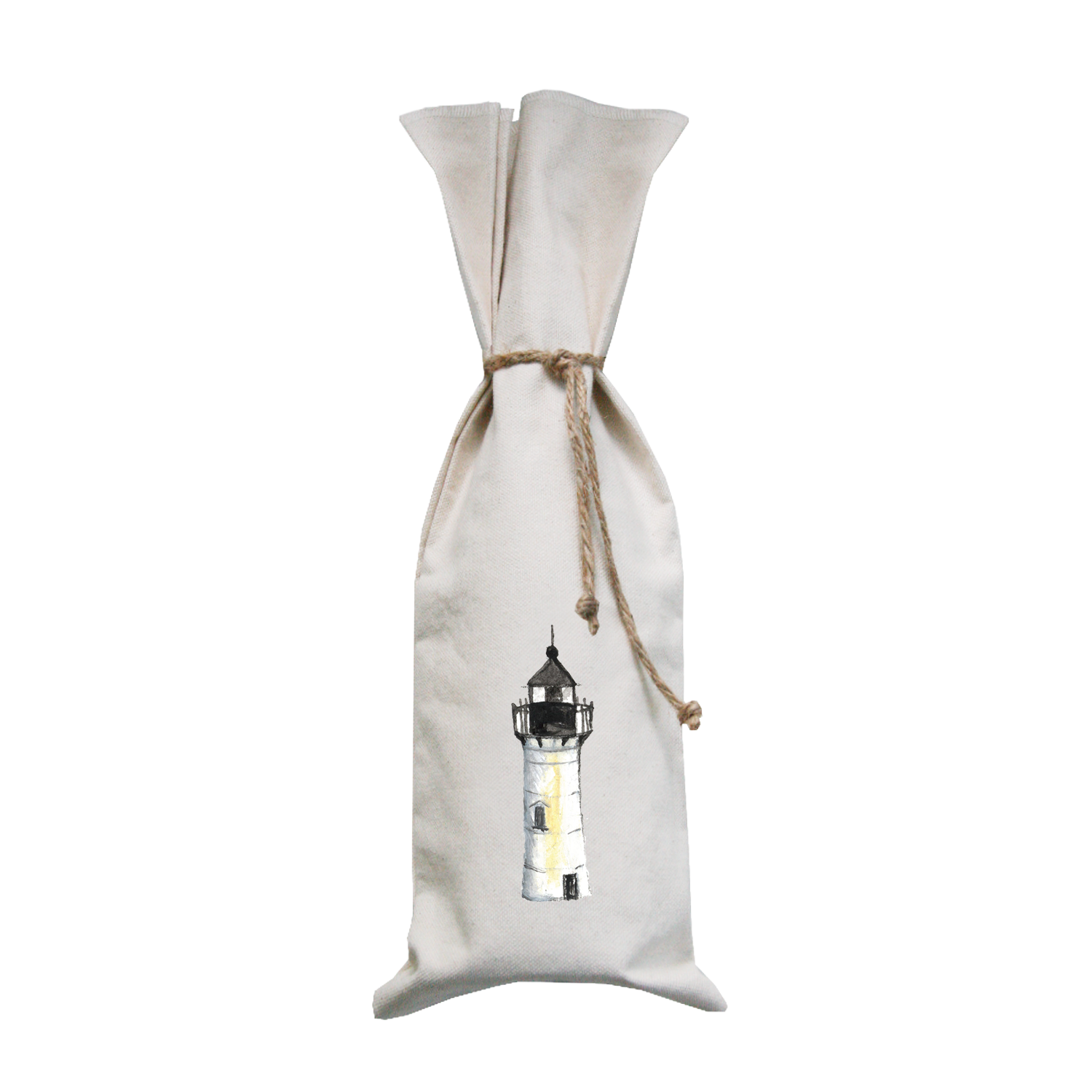 white lighthouse wine bag