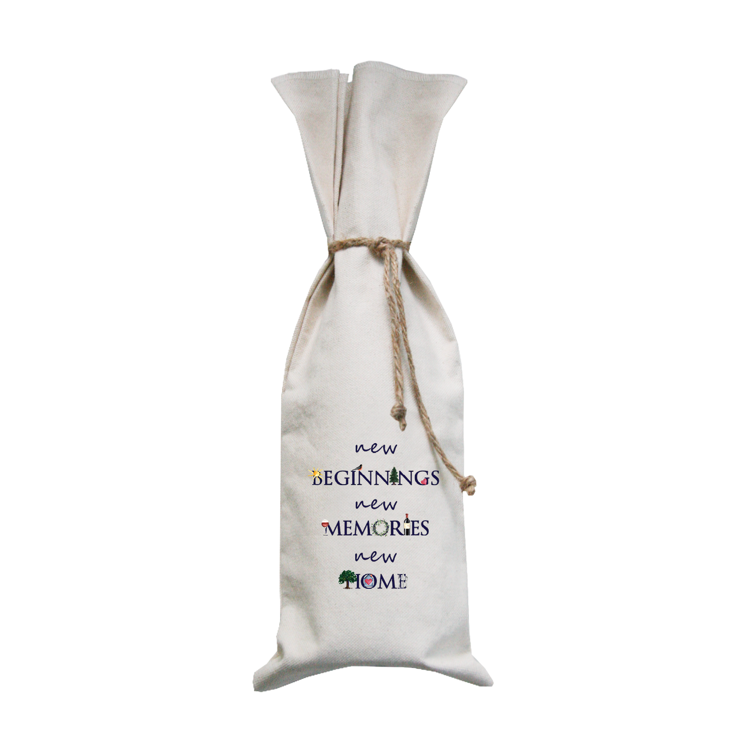 new beginnings new memories new home wine bag