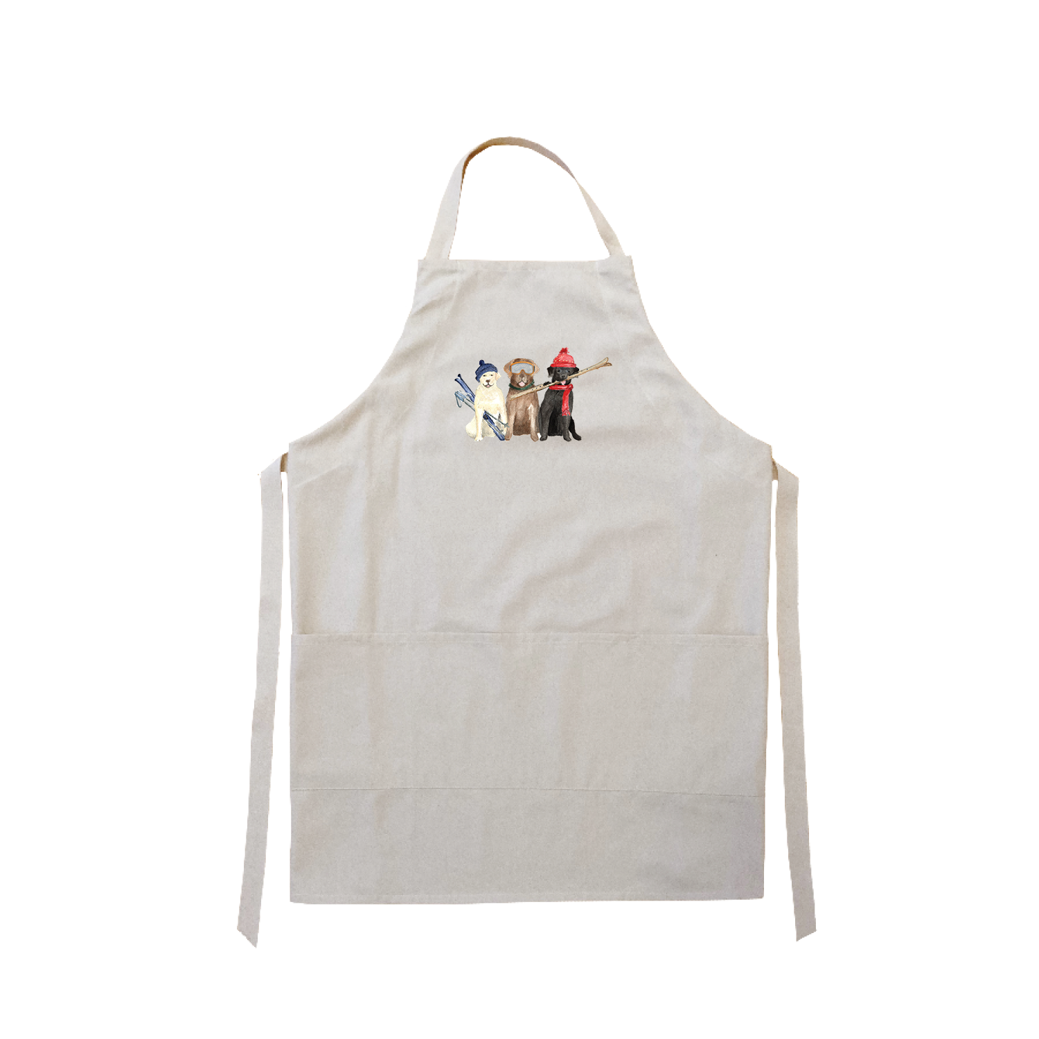 three labs skiing apron