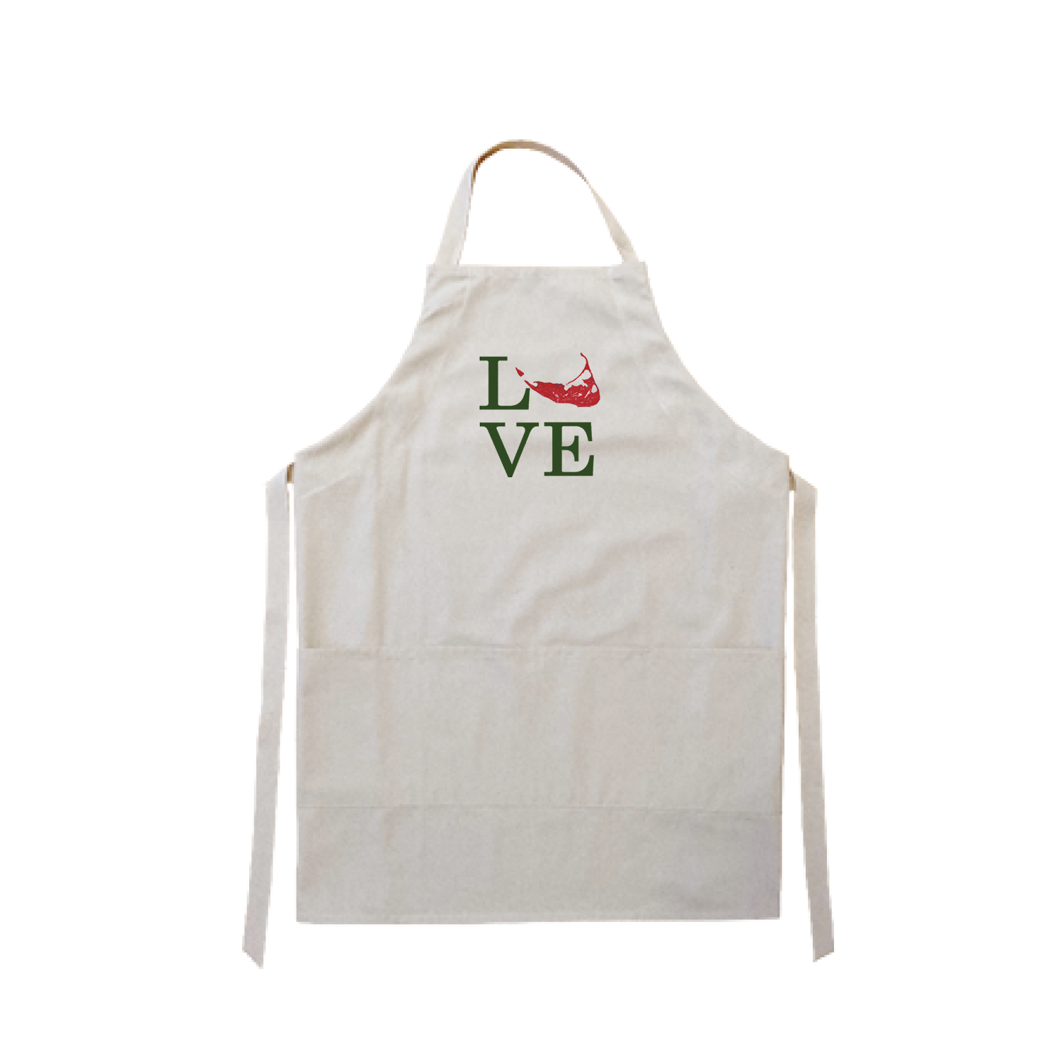 love nantucket island in red and green apron