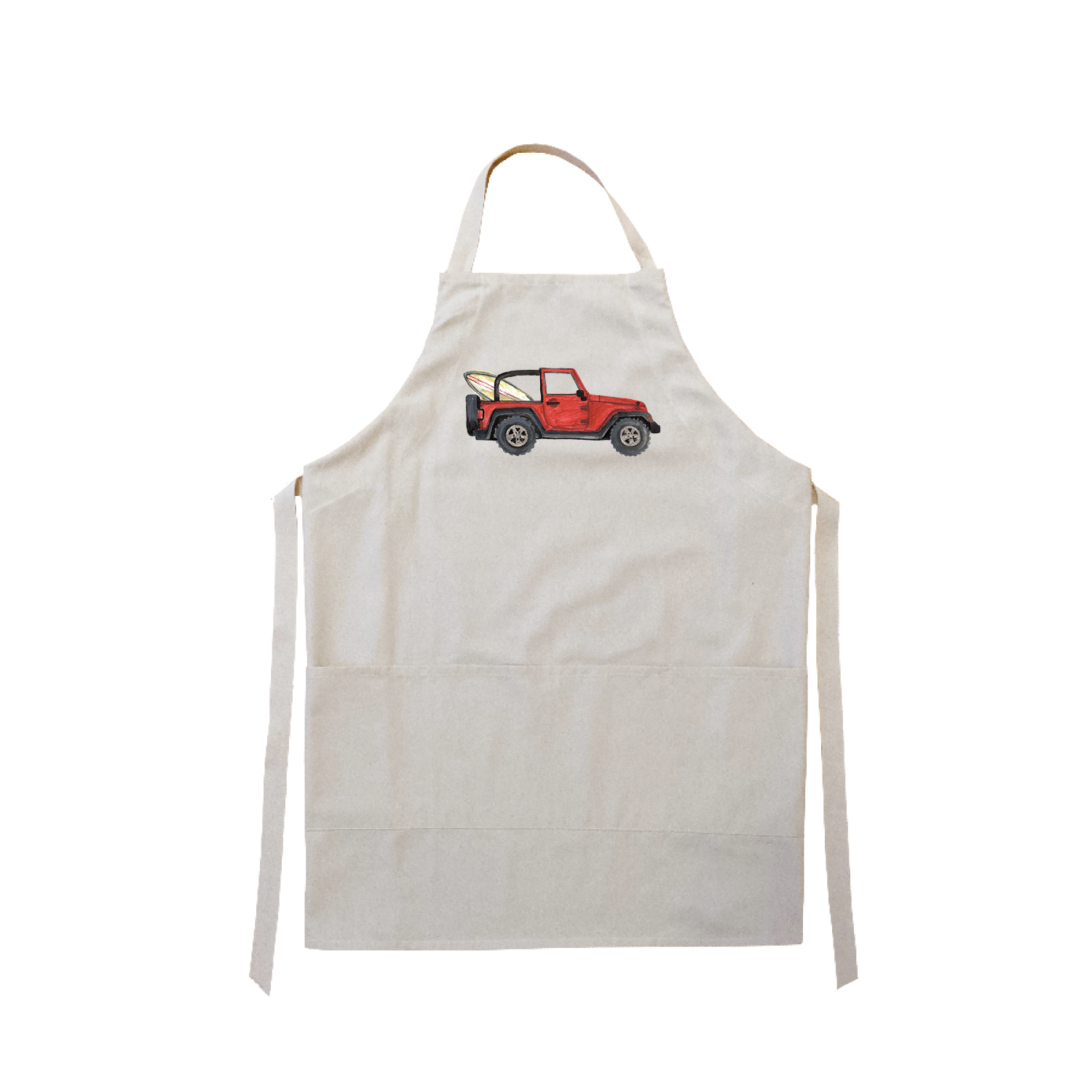 red jeep + surfboard apron