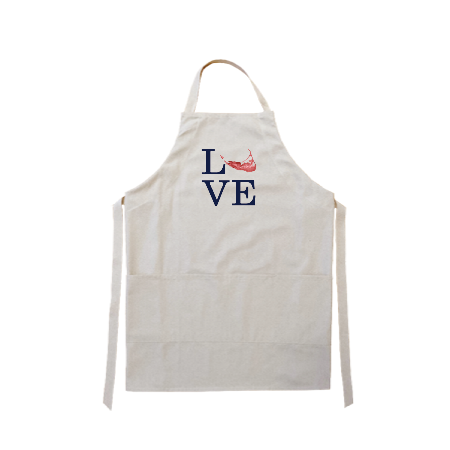 love nantucket island navy text with red island apron