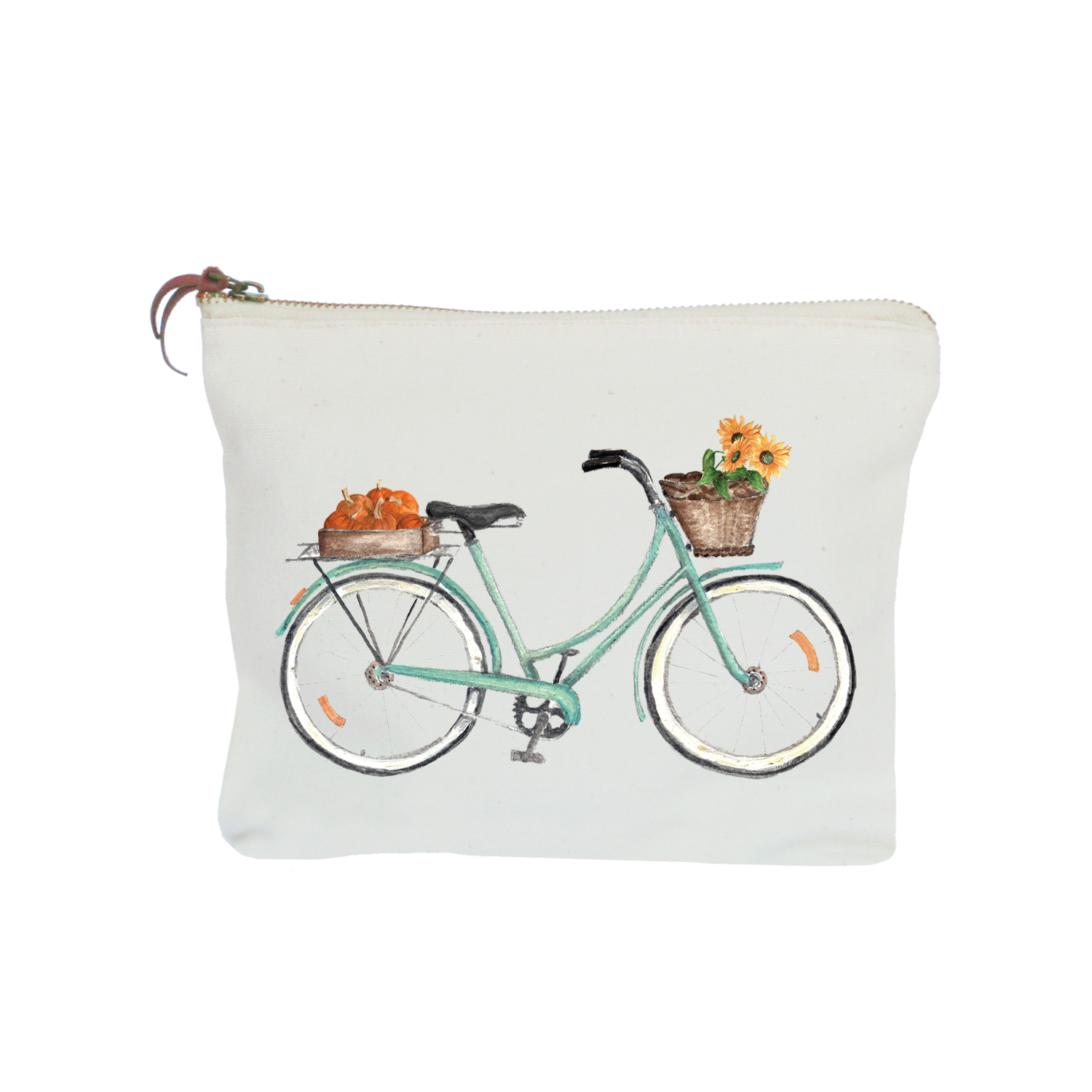 bike with pumpkins and sunflowers zipper pouch