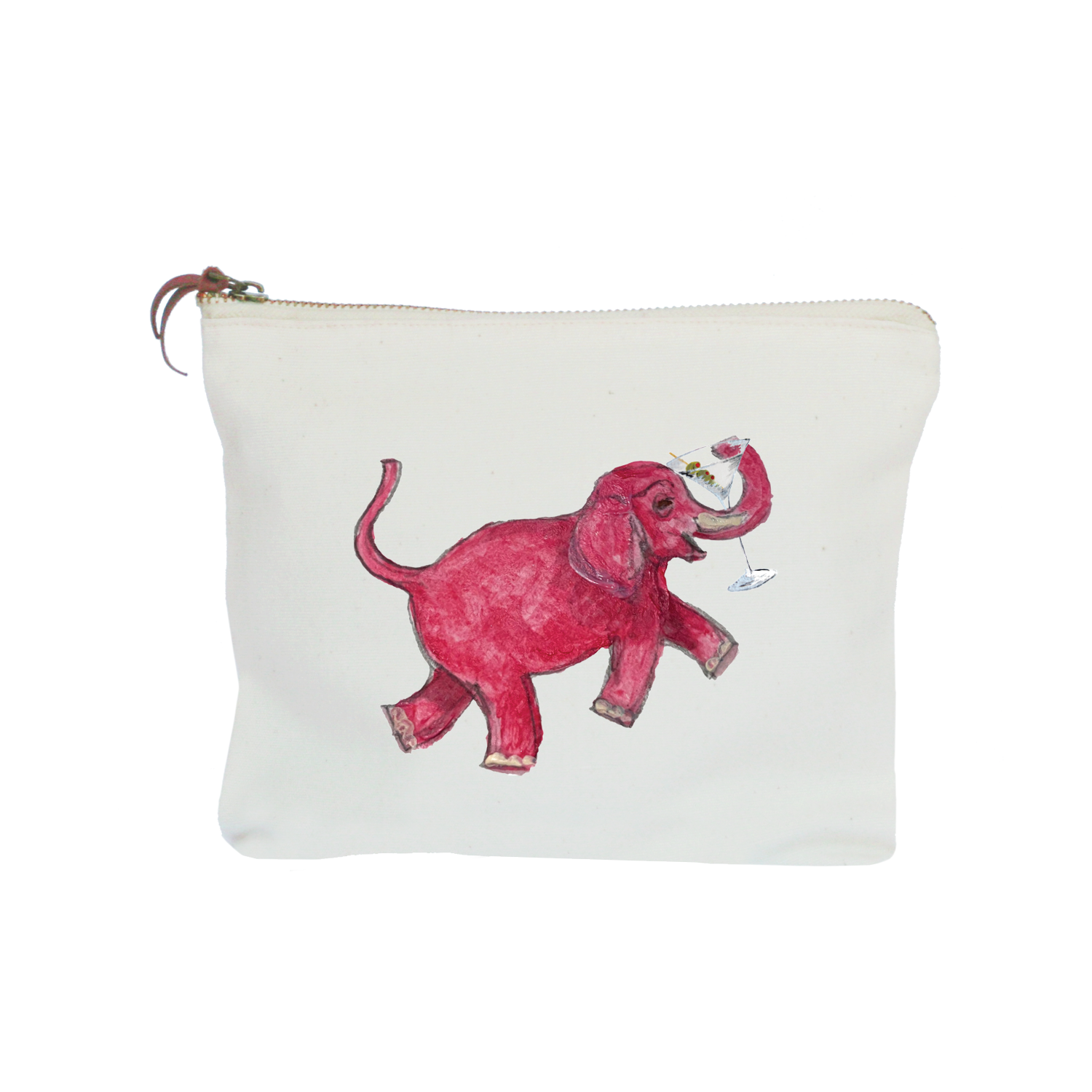 pink elephant with martini zipper pouch