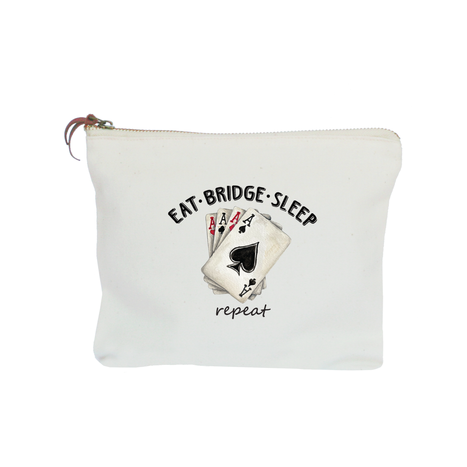 eat sleep bridge repeat zipper pouch