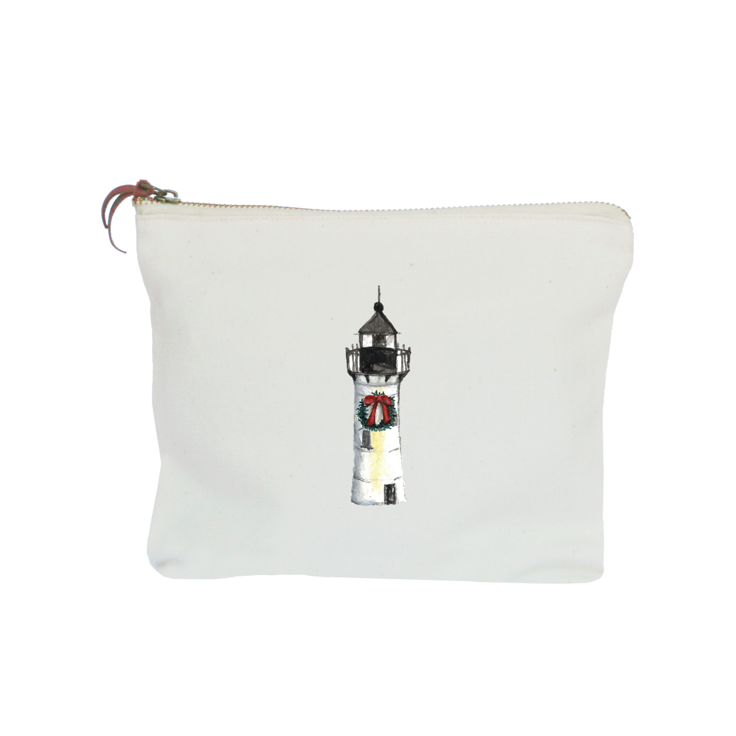 nubble lighthouse with wreath zipper pouch