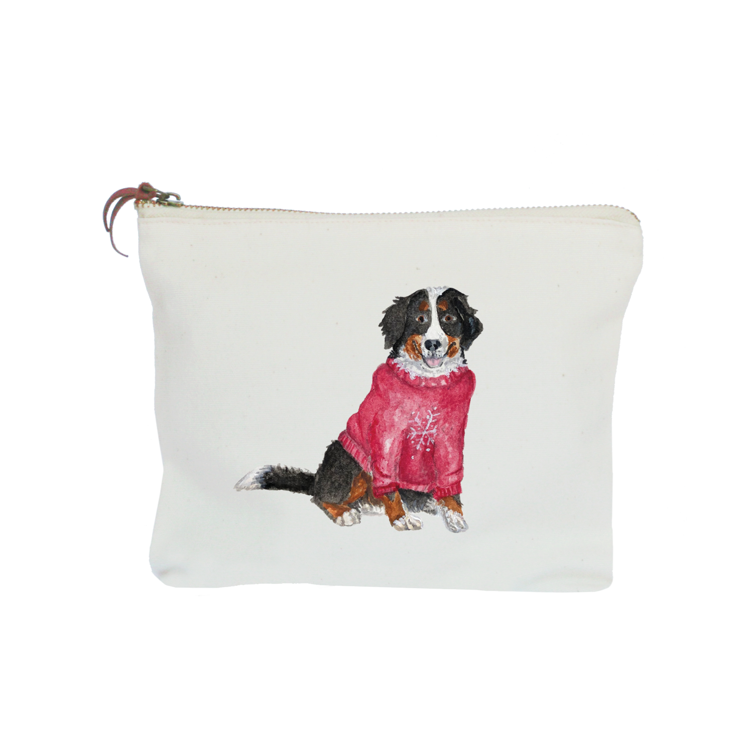 bernese mountain dog in sweater zipper pouch