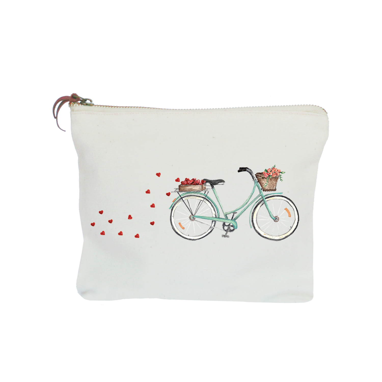 bike hearts flower zipper pouch