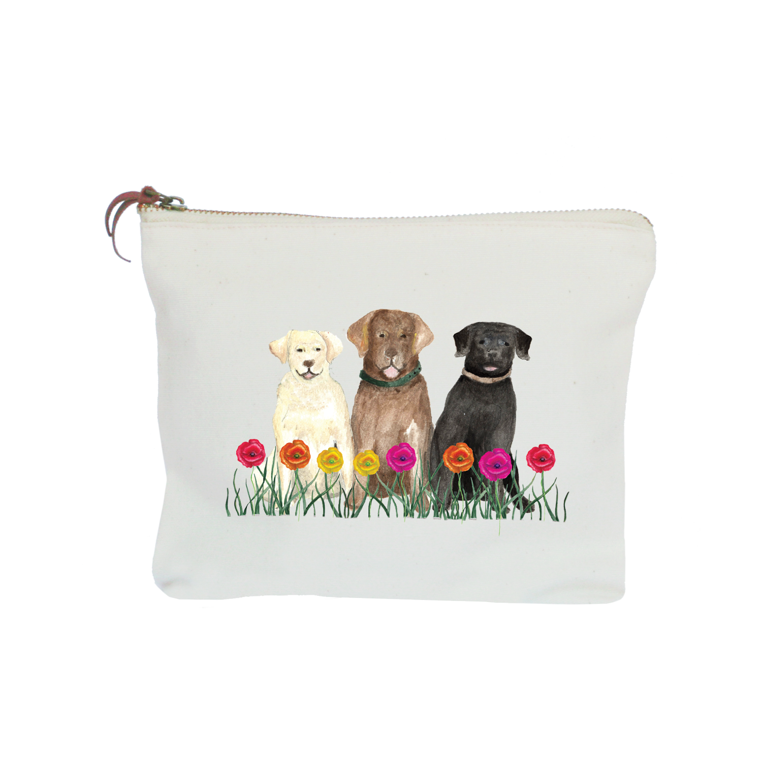 three labs flowers zipper pouch