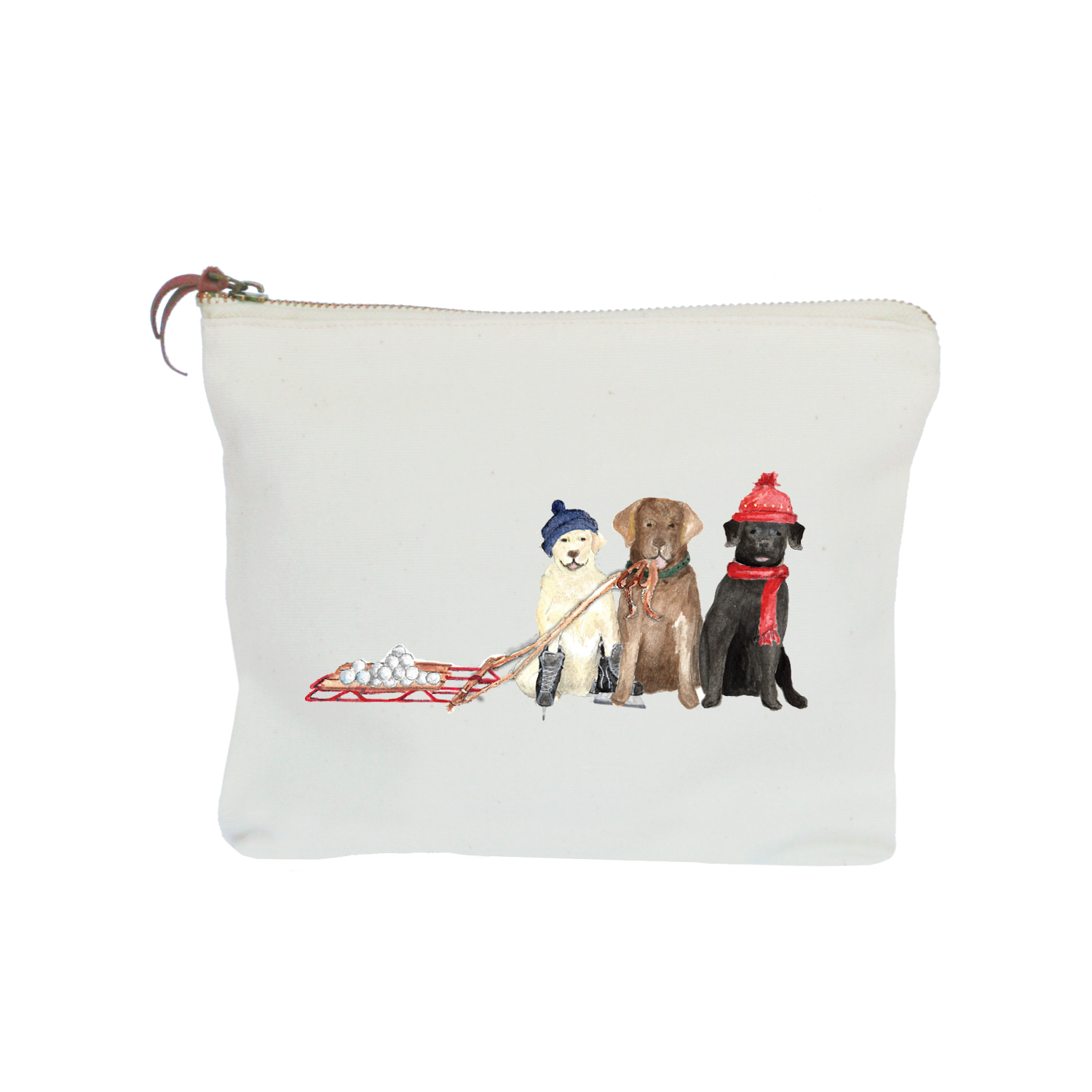 three labs winter zipper pouch