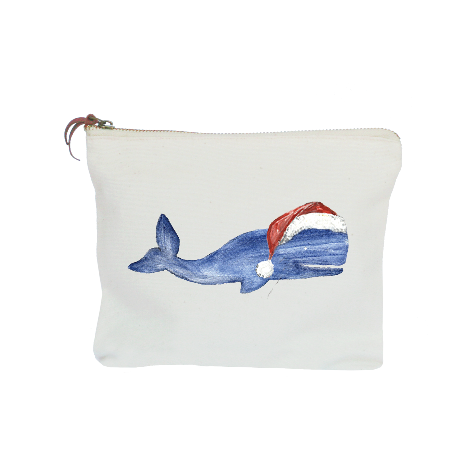 whale with santa hat zipper pouch