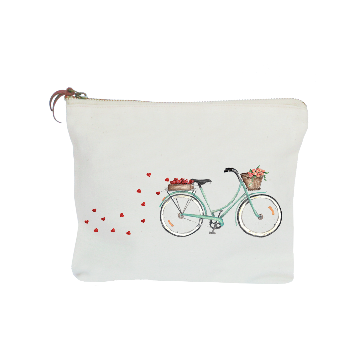 seafoam bike with hearts + roses zipper pouch