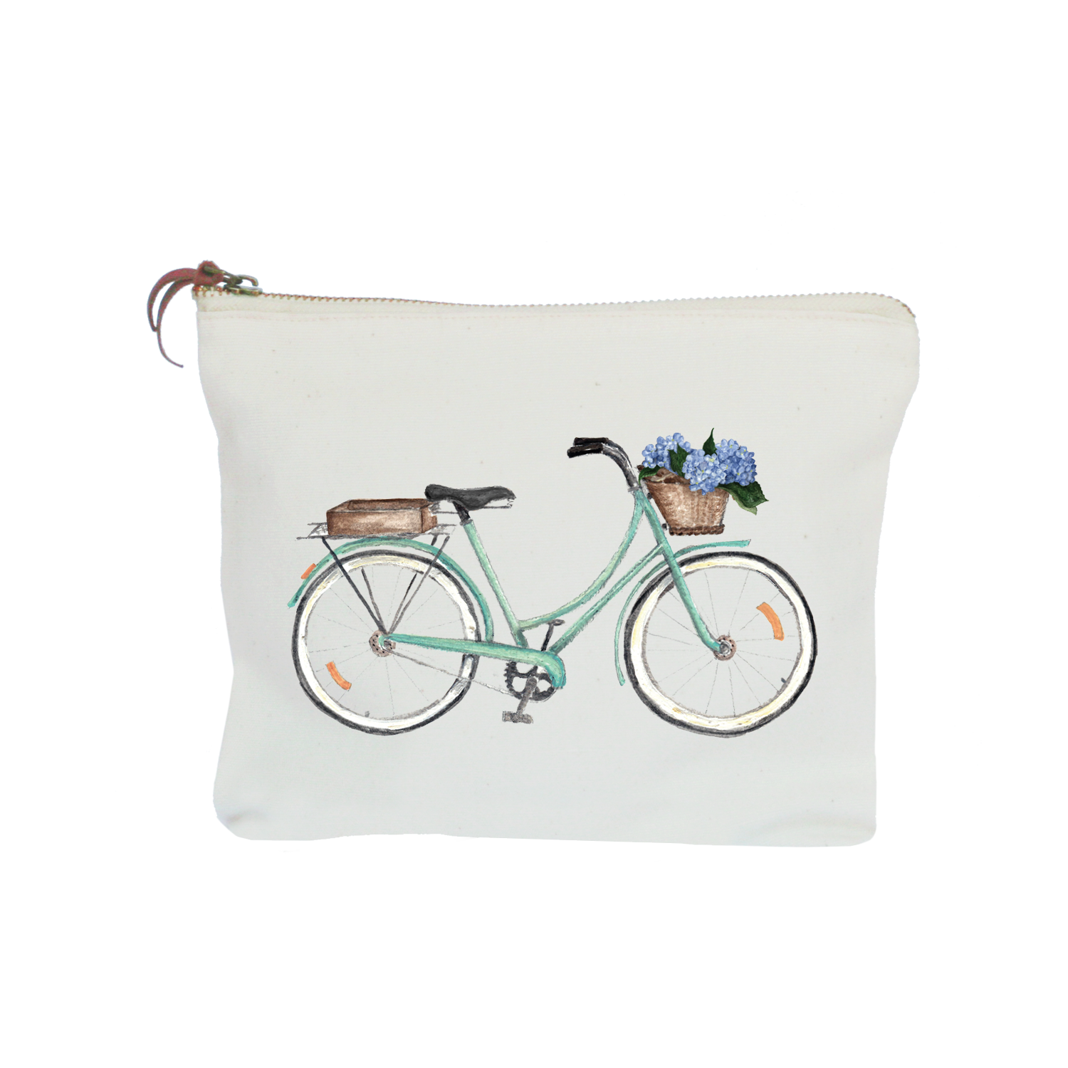 bike with hydrangeas zipper pouch