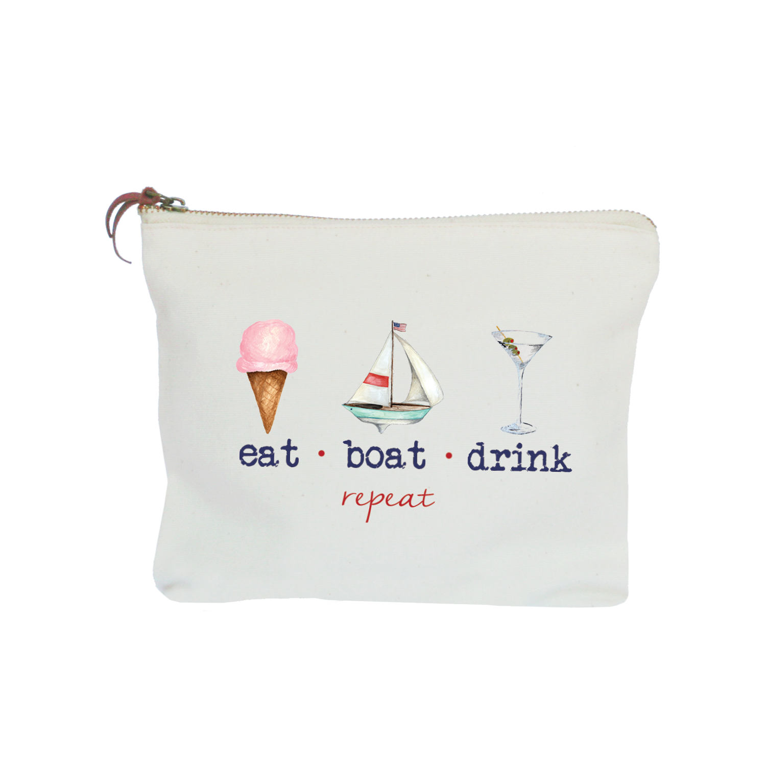 eat boat drink repeat zipper pouch