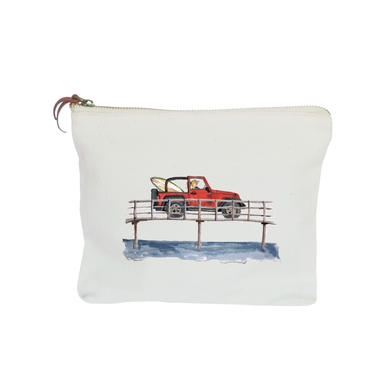 red jeep on bridge zipper pouch