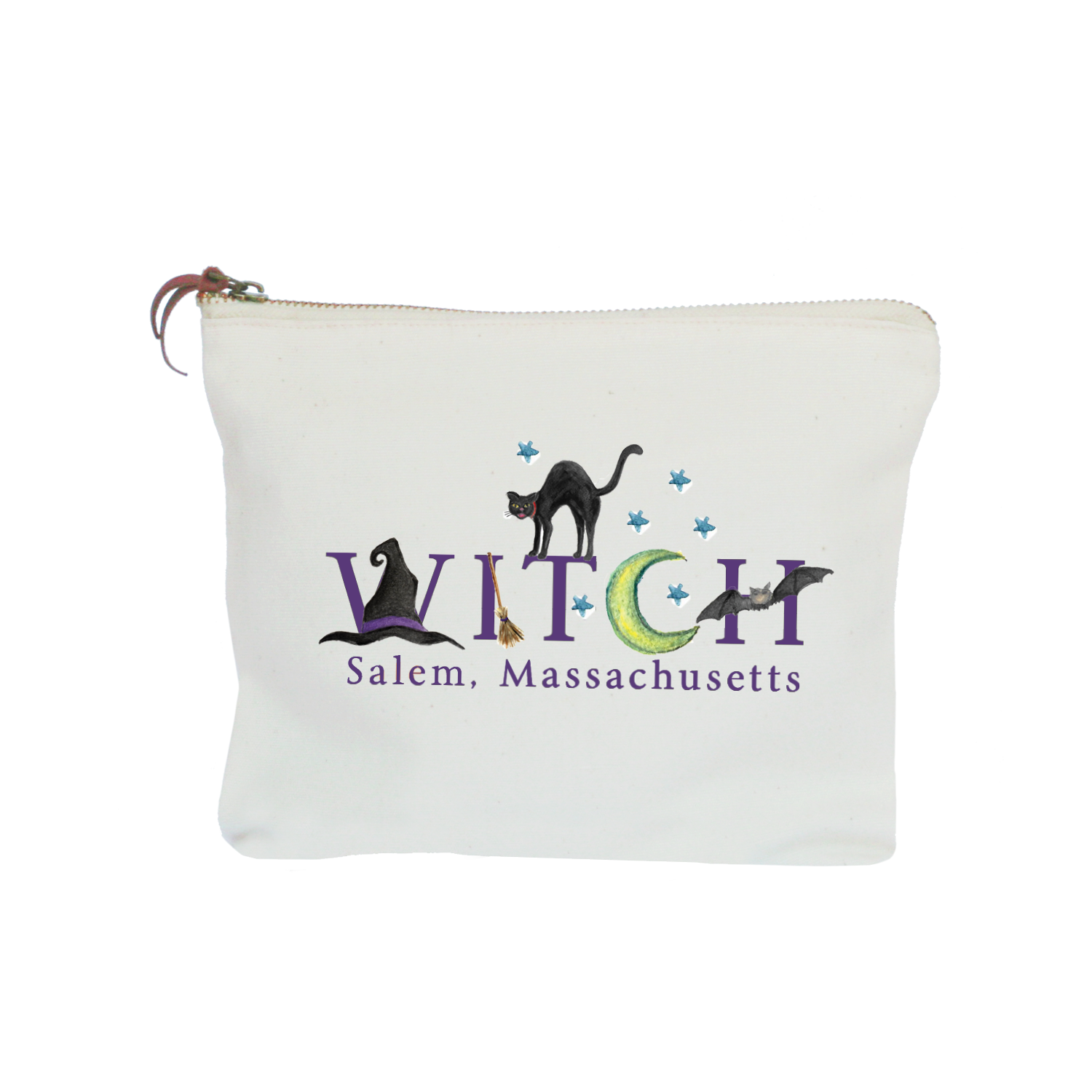 witch salem with black cat zipper pouch