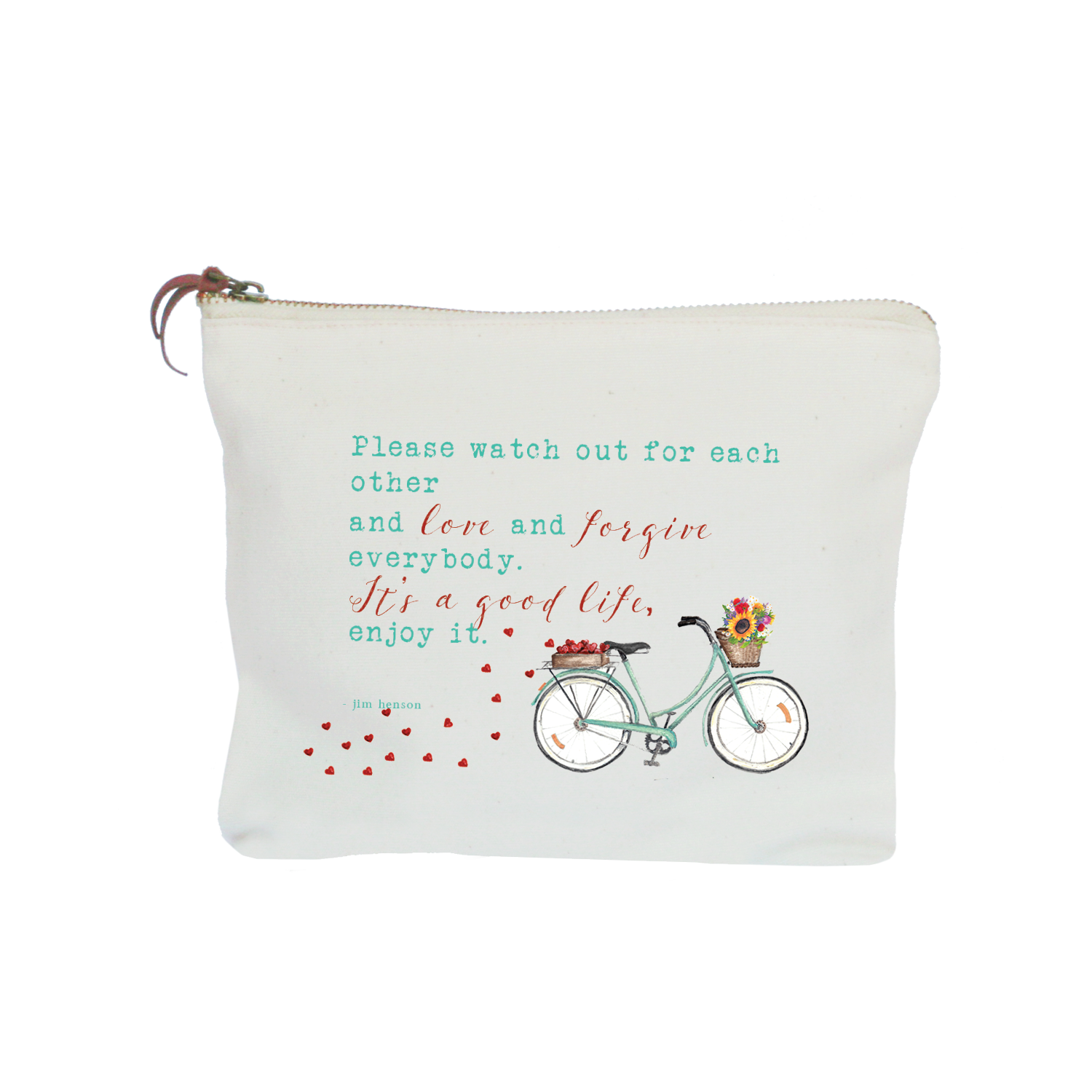 wildflower bike with jim henson quote zipper pouch