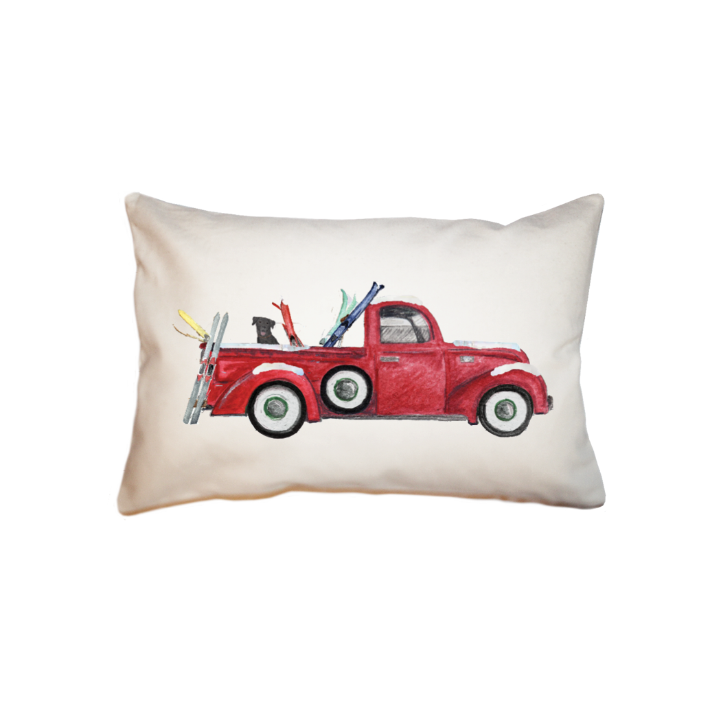 red truck with skis  small accent pillow