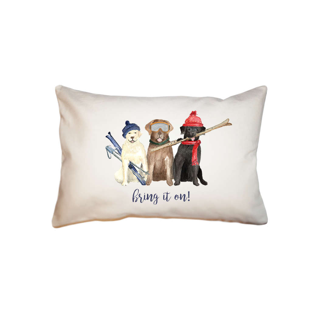three labs skiing bring it on  small accent pillow