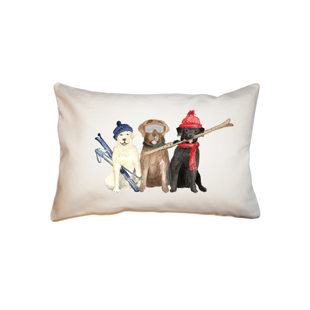 three dogs skiing  small accent pillow