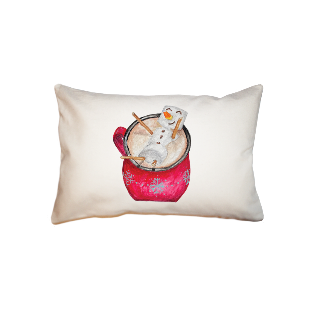 hot cocoa with snowman small accent pillow