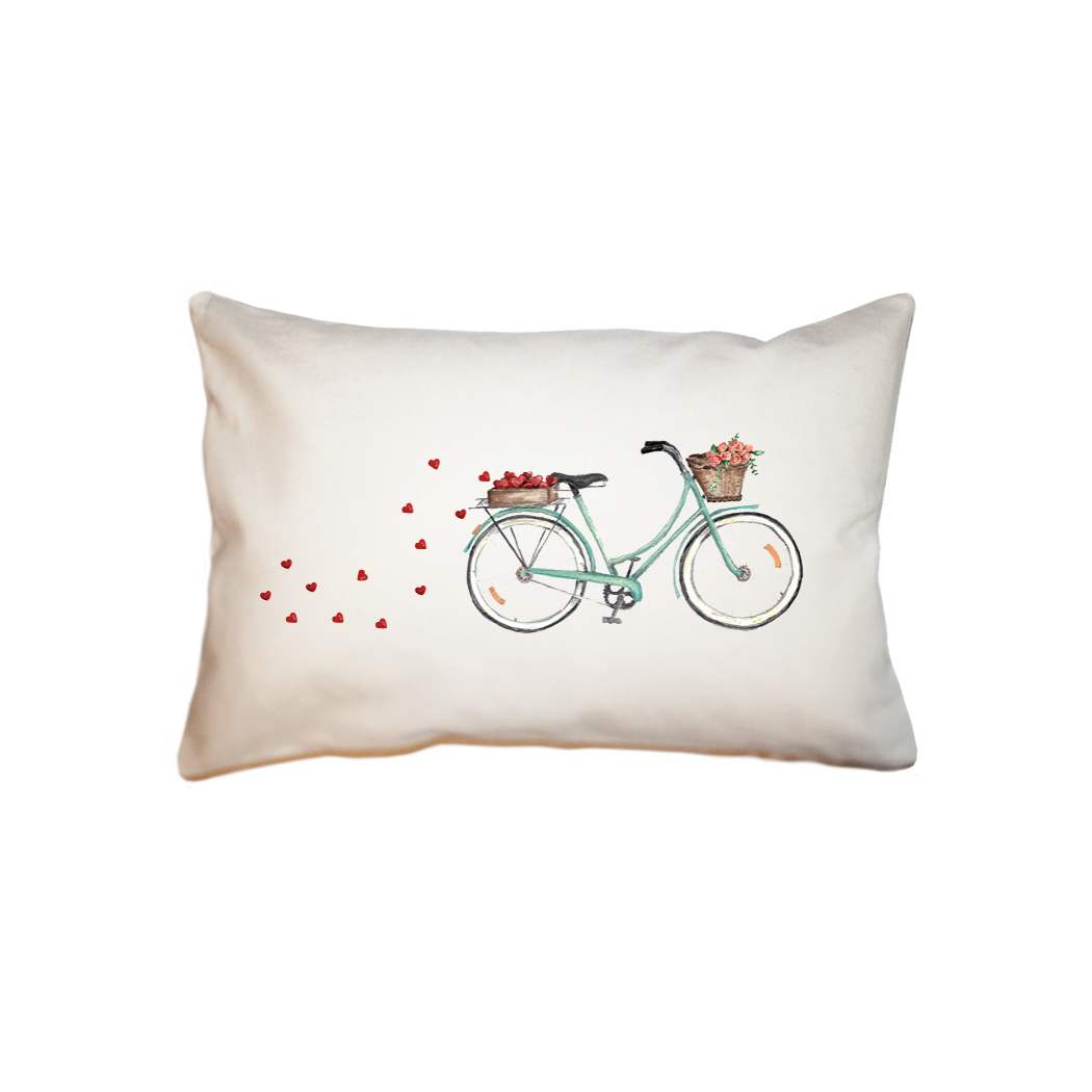 seafoam bike with hearts + roses small accent pillow