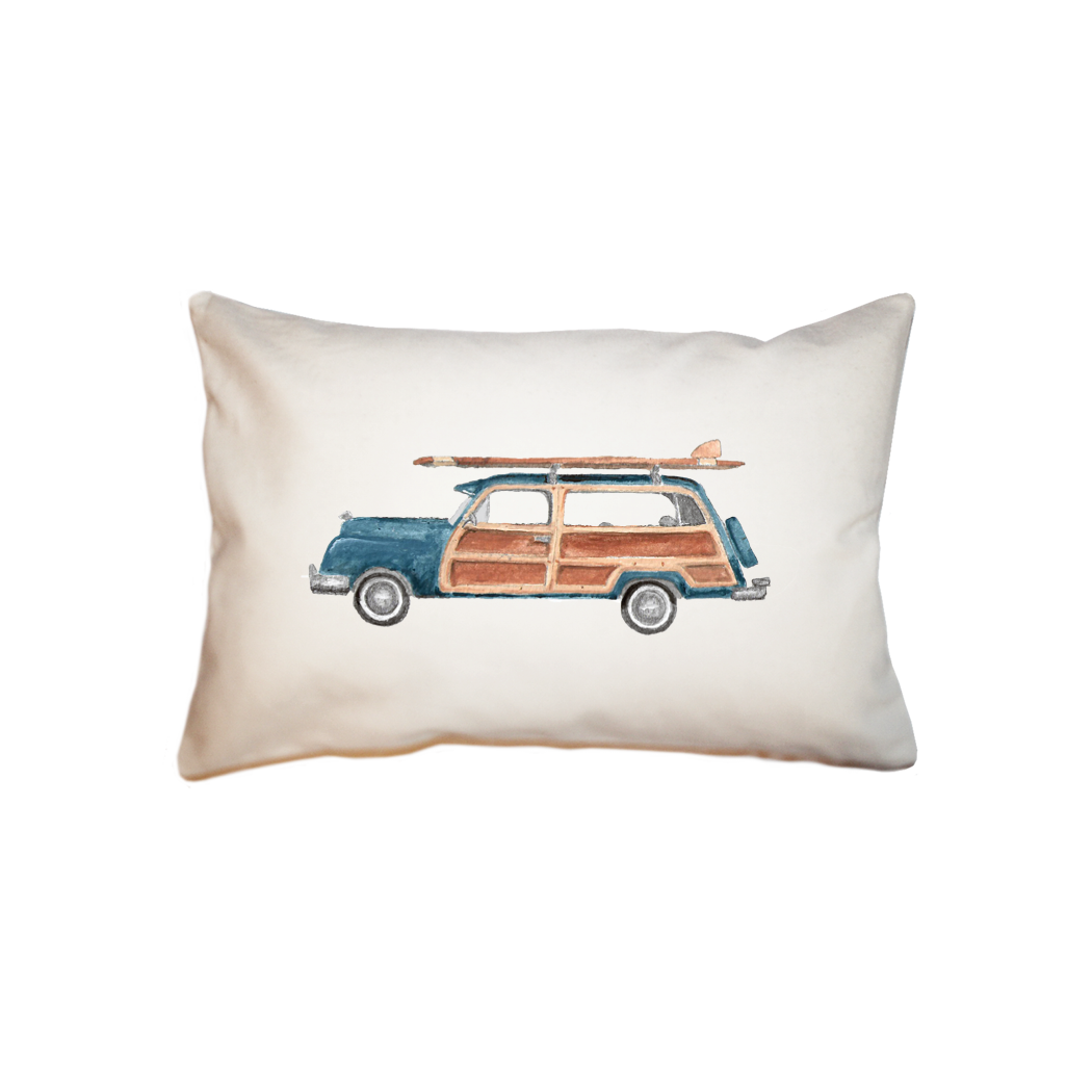 blue woody with surf board small accent pillow