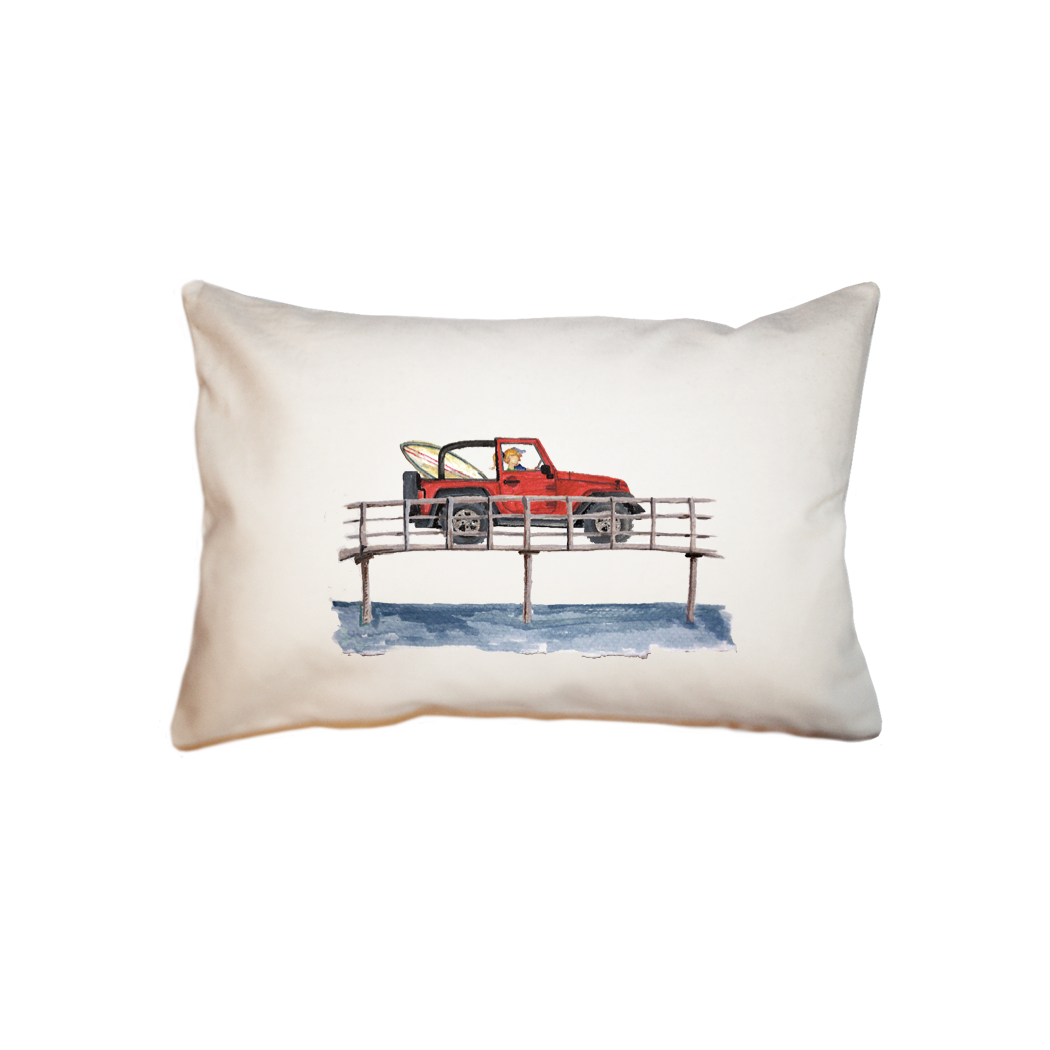 red jeep on bridge  small accent pillow