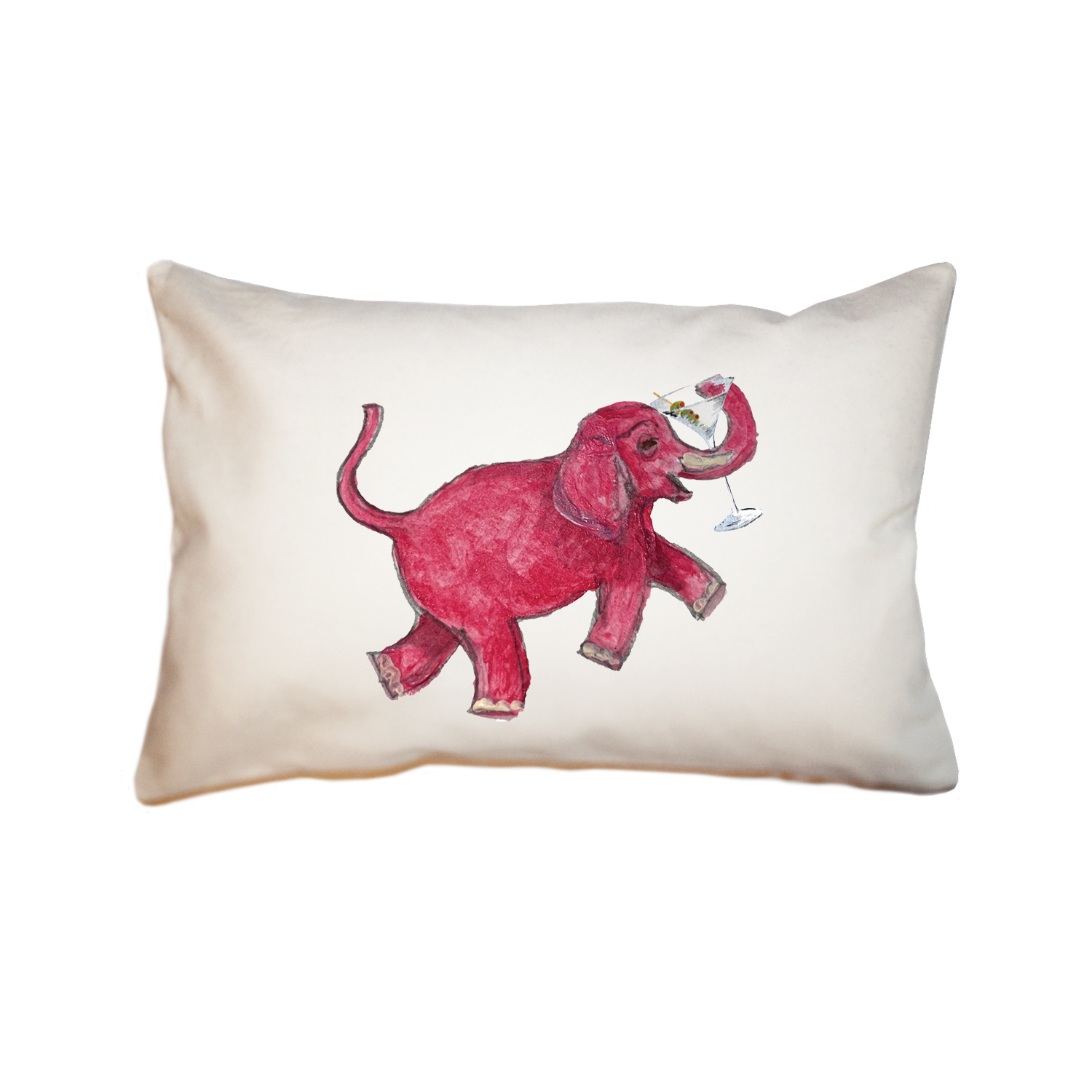 pink elephant with martini large rectangle pillow