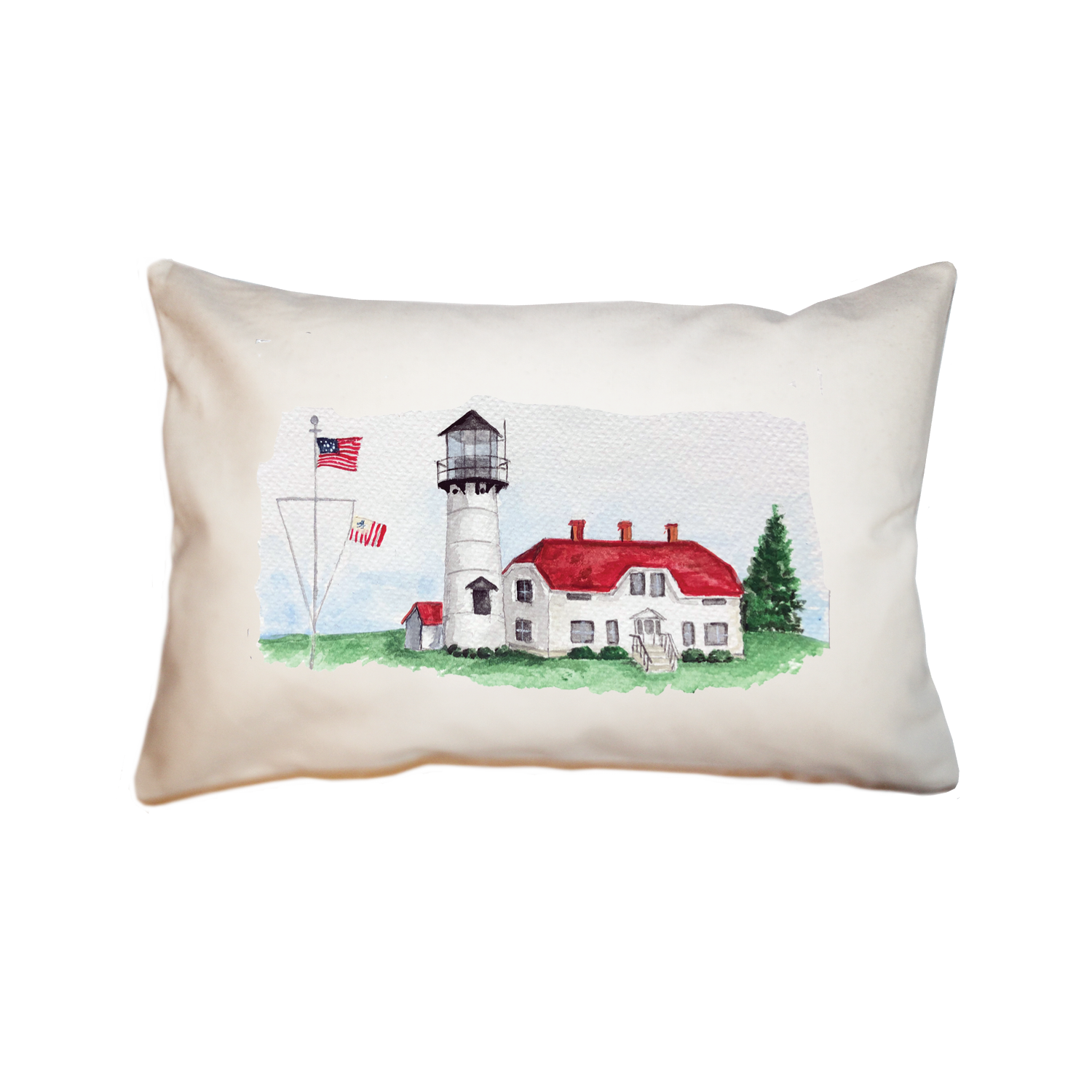 chatham lighthouse with buliding large rectangle pillow