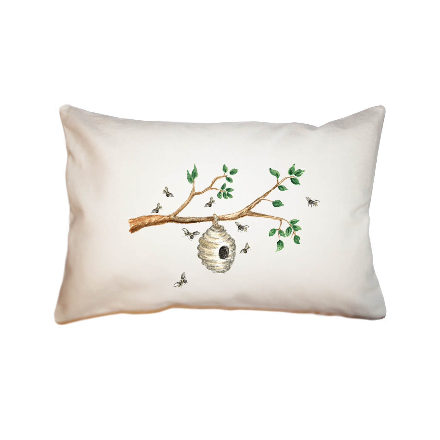 hive on branch with bees large rectangle pillow