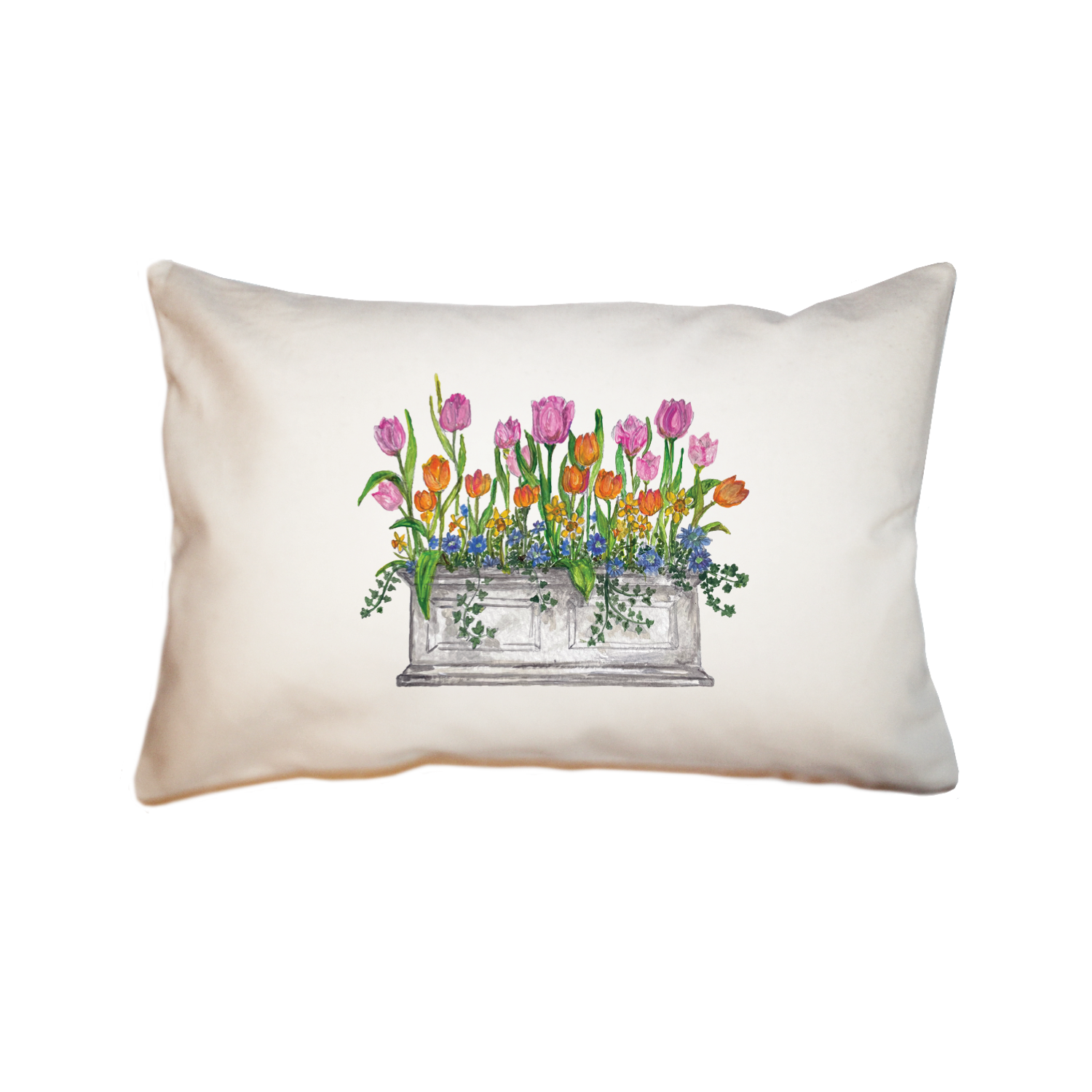 tulips in window box large rectangle pillow