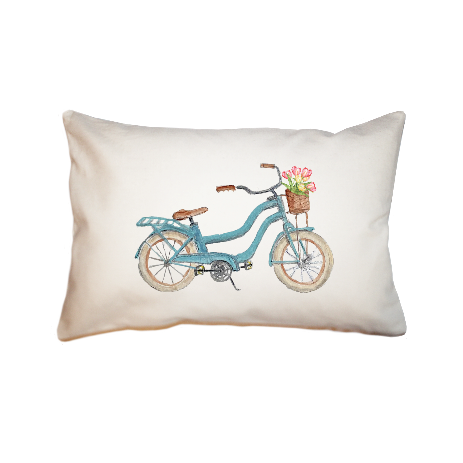 light blue beach bike with tulips large rectangle pillow