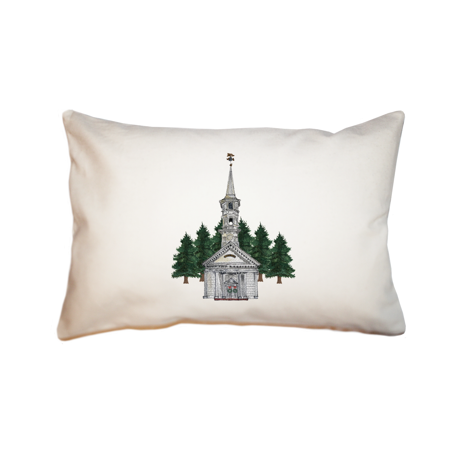chapel with wreaths and trees large rectangle pillow