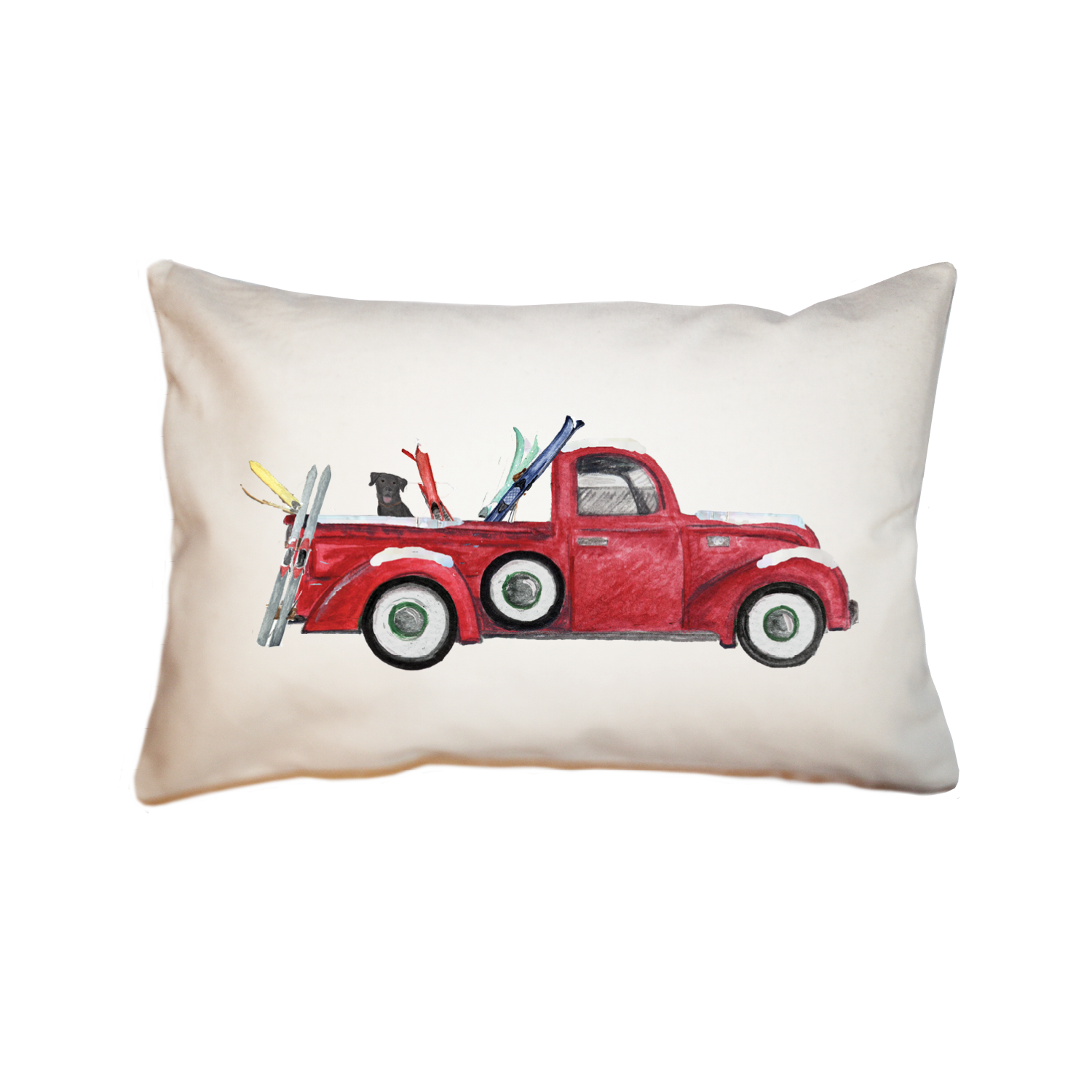 red truck with skis large rectangle pillow