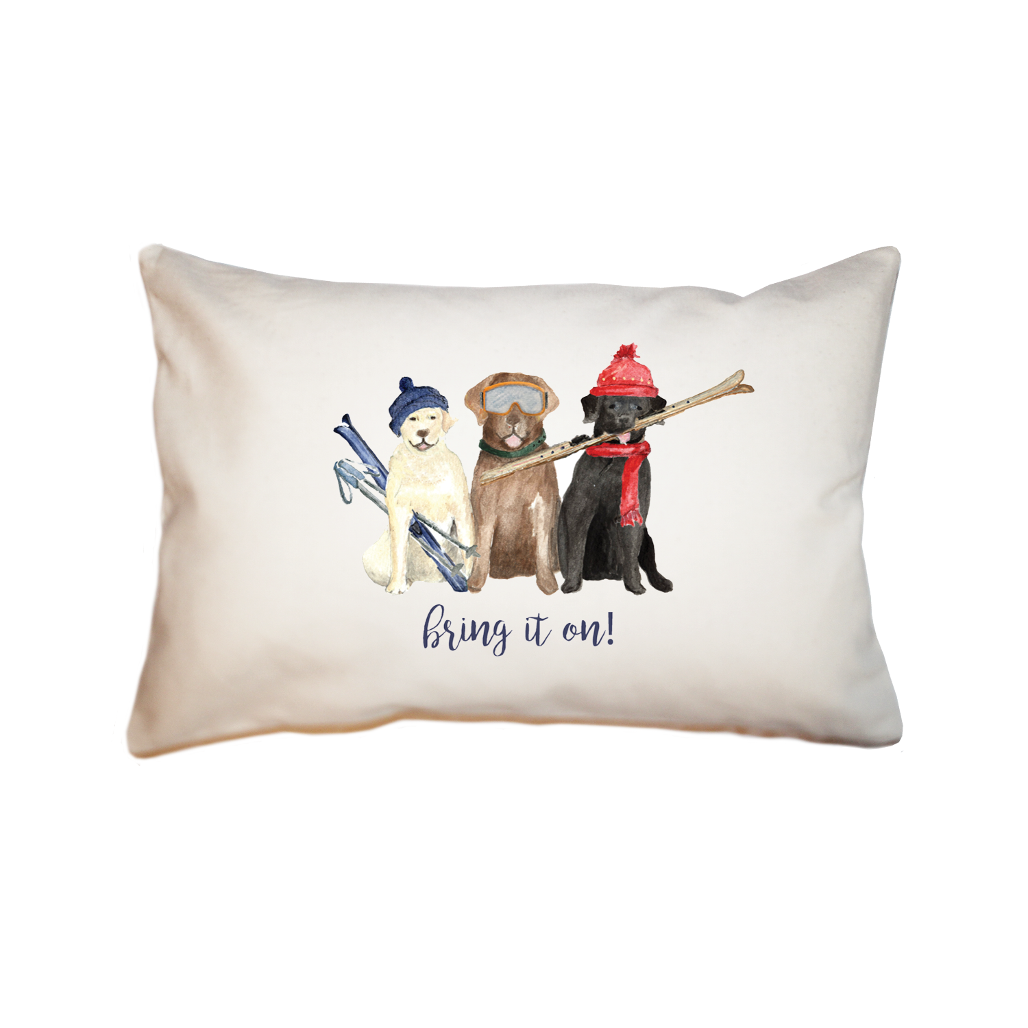 three labs skiing bring it on large rectangle pillow