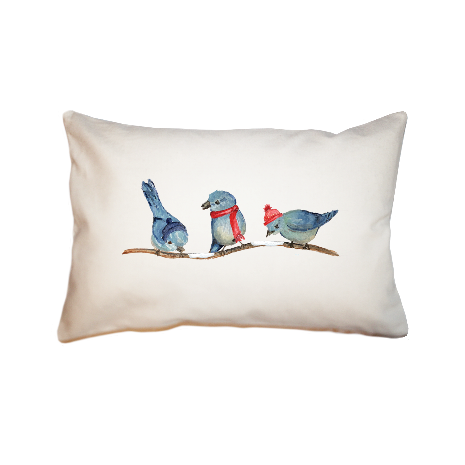 three bluebirds winter large rectangle pillow