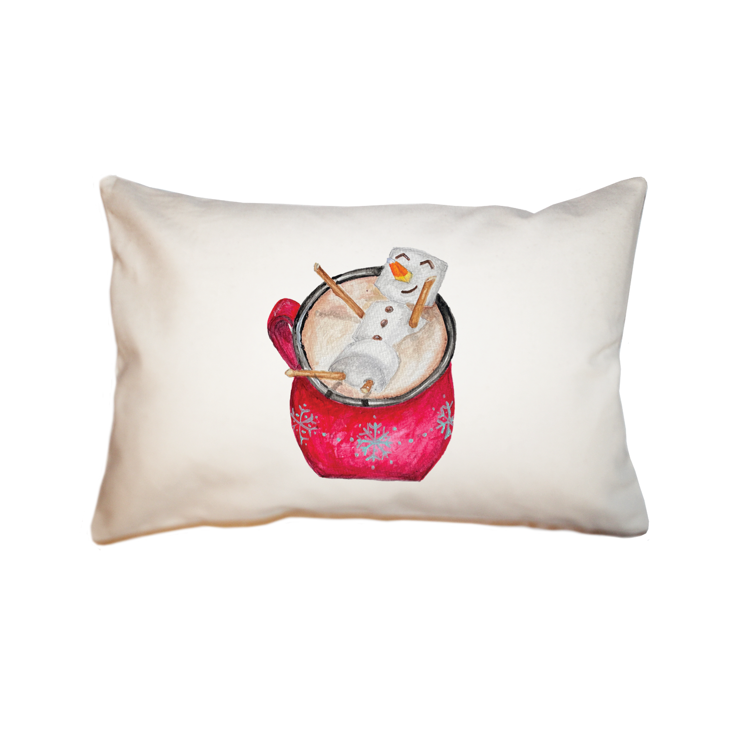 hot cocoa with snowman large rectangle pillow