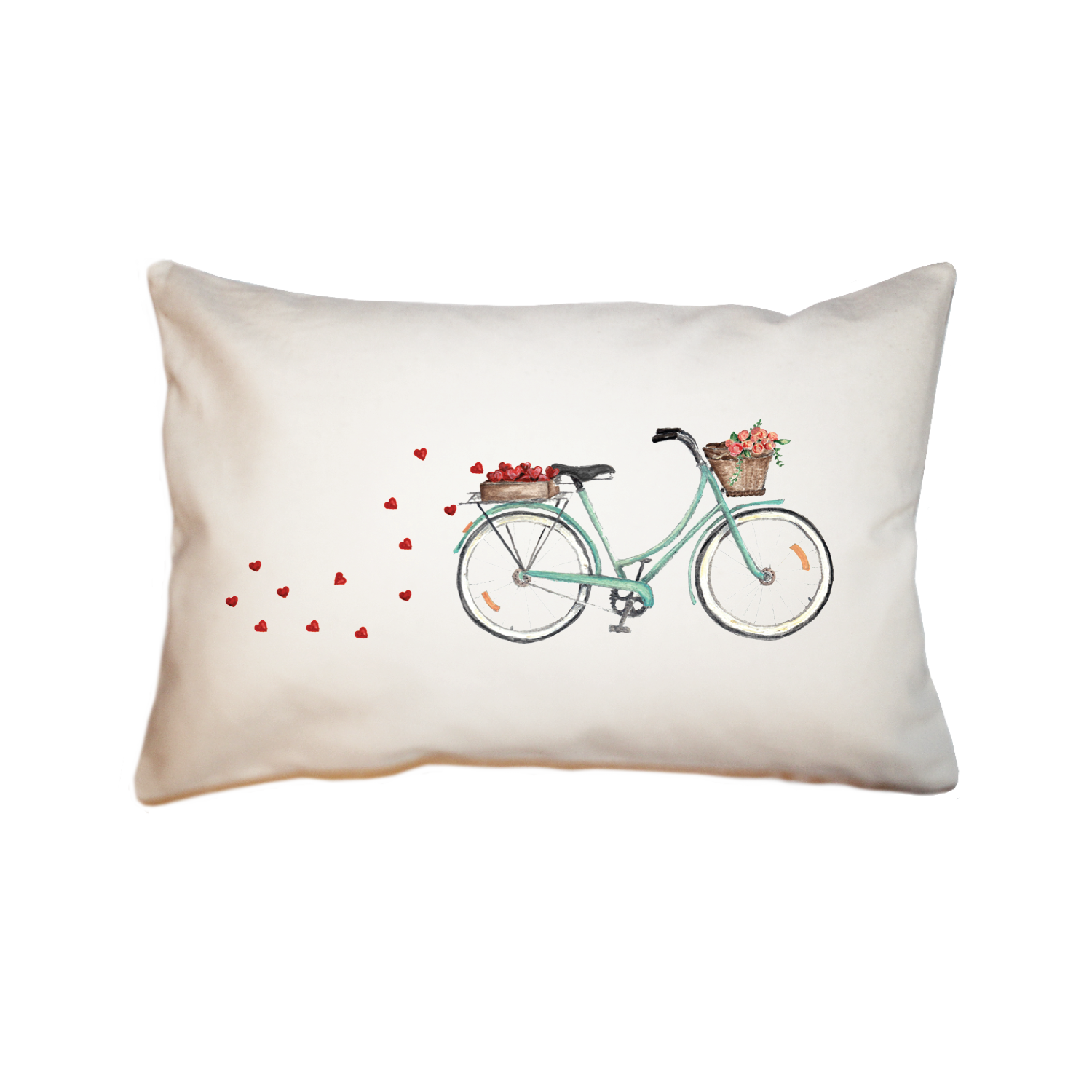 seafoam bike with hearts + roses large rectangle pillow