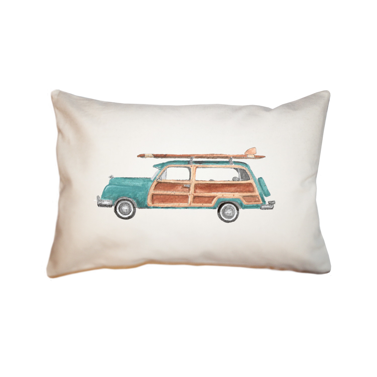 seafoam woody with surfboard large rectangle pillow