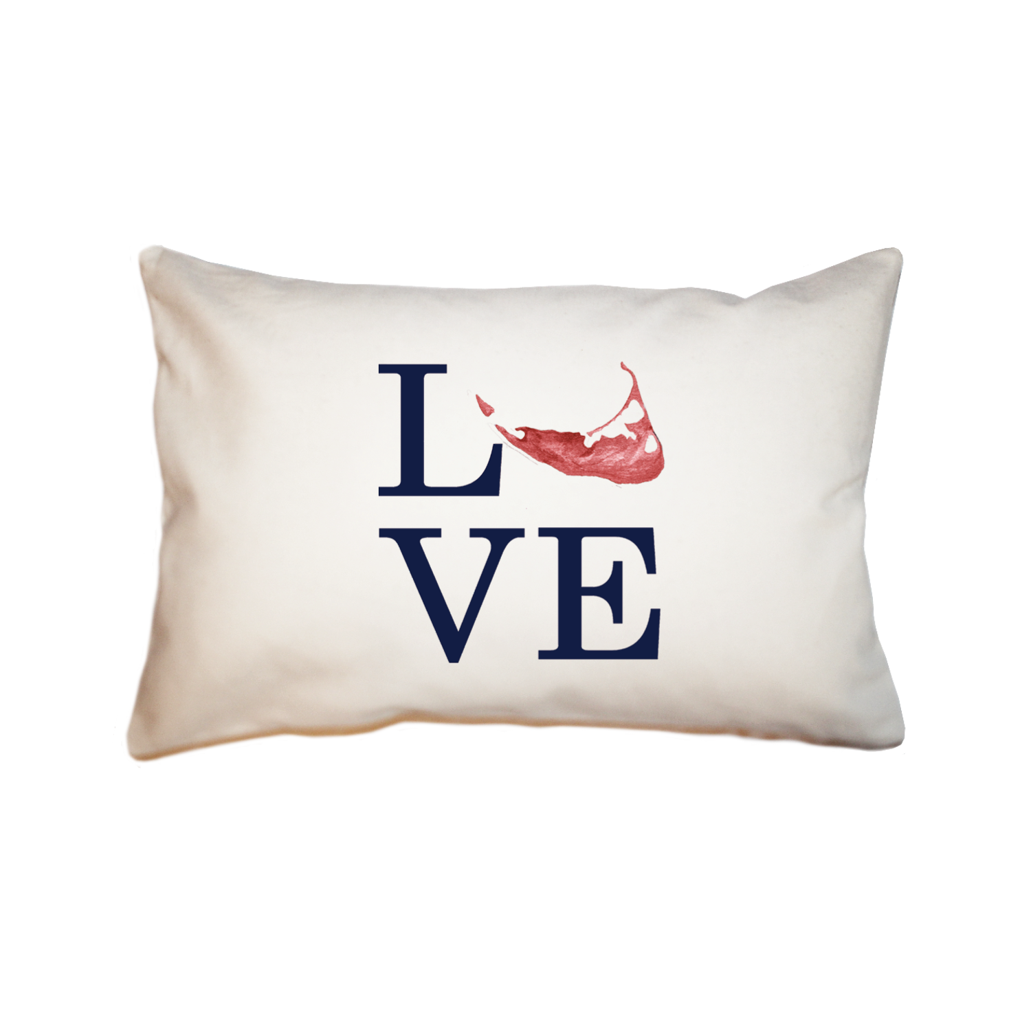 love nantucket island navy text with red island large rectangle pillow