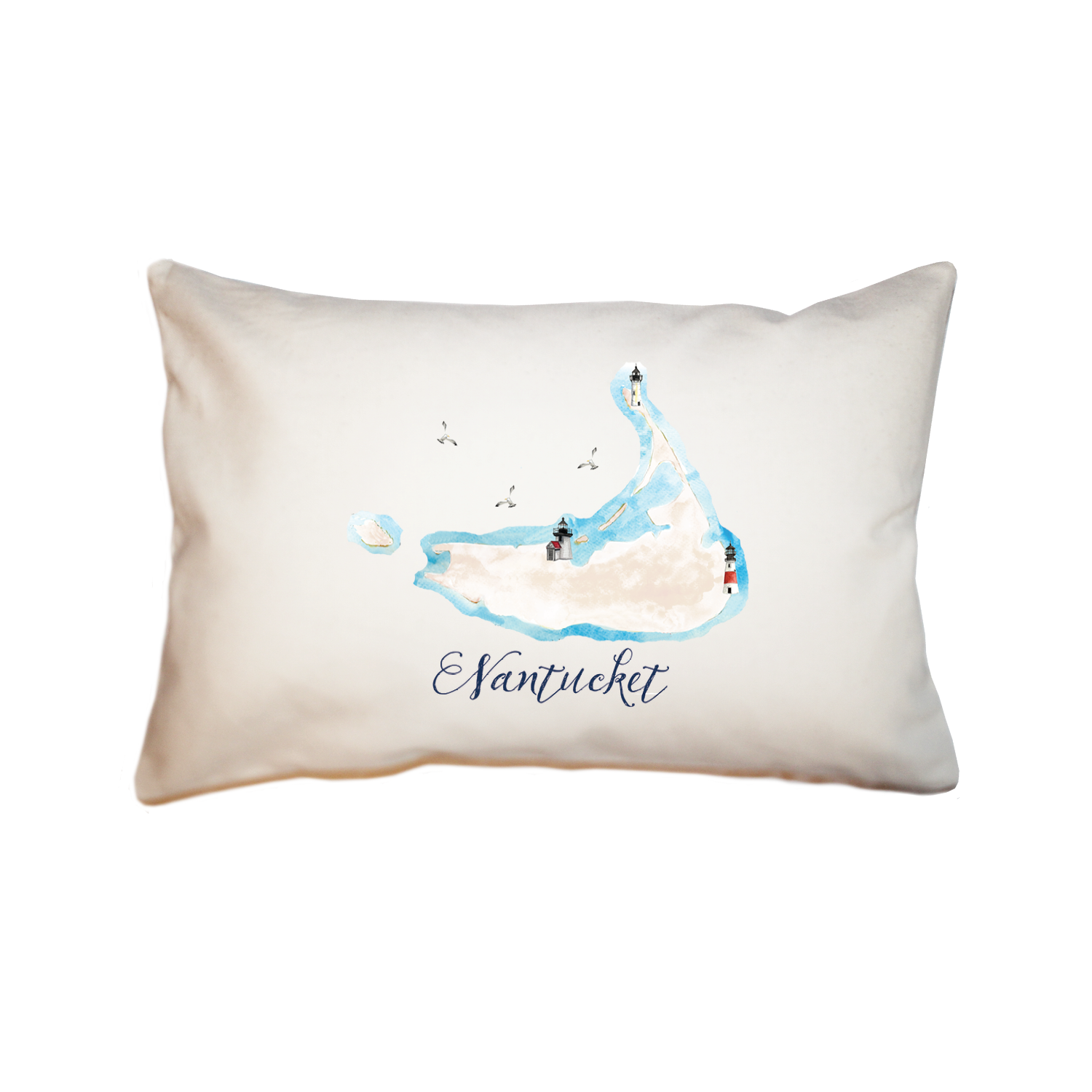 nantucket map with three lighthouses large rectangle pillow
