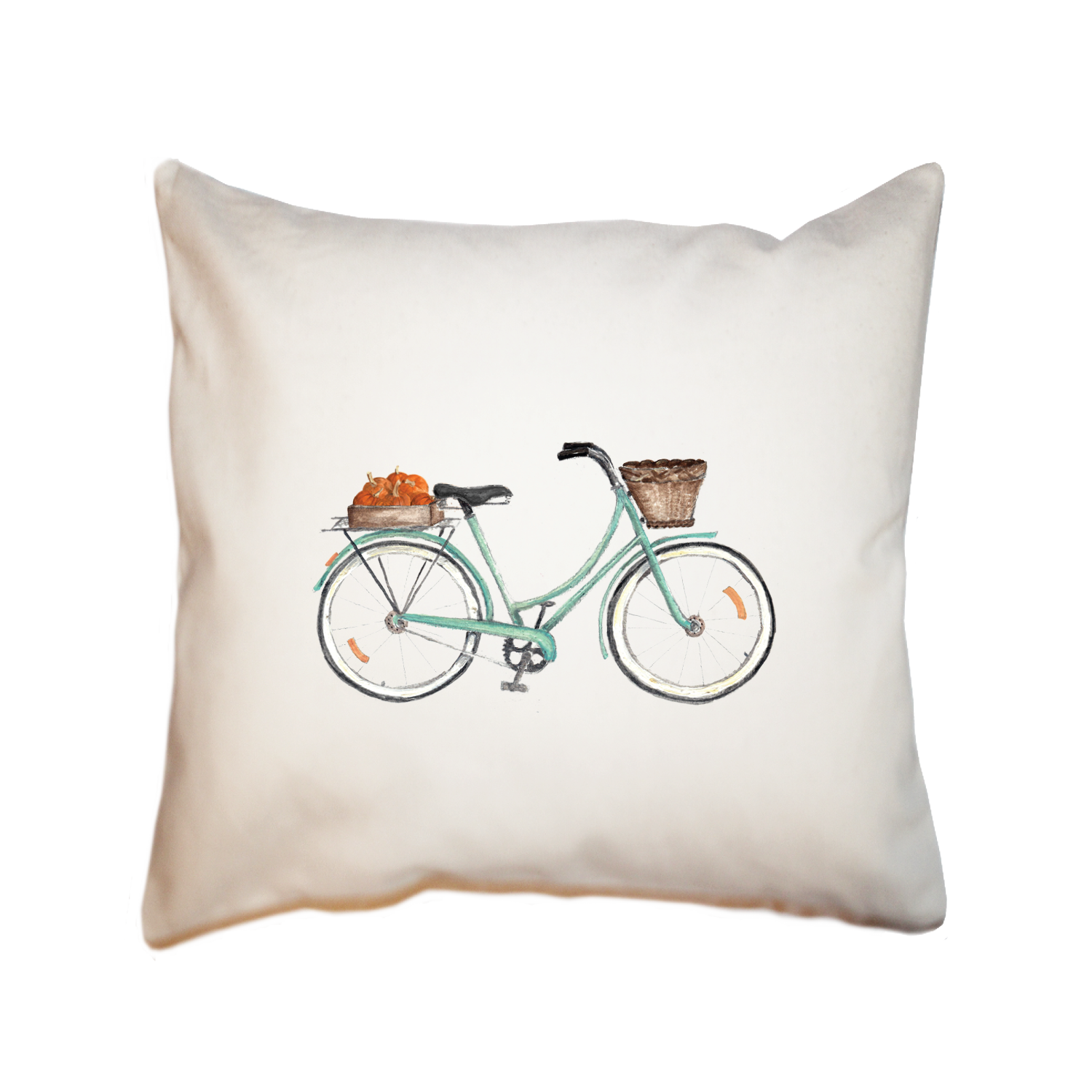 bike + pumpkins square pillow