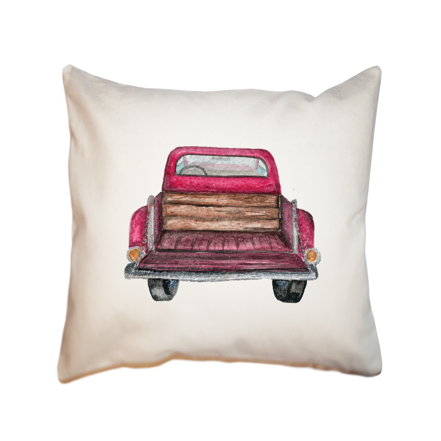 red pick up tailgate down square pillow