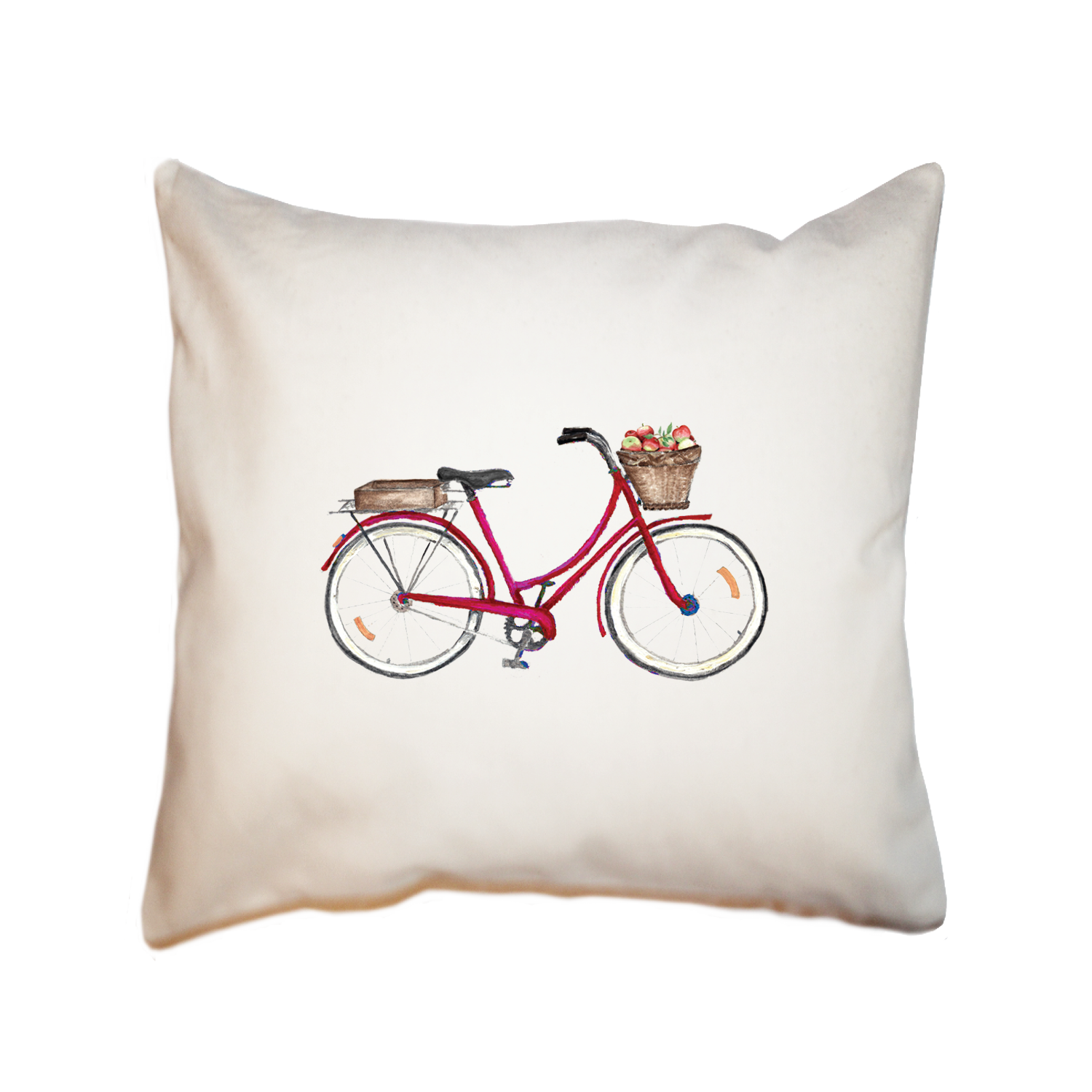 red bike with apples square pillow