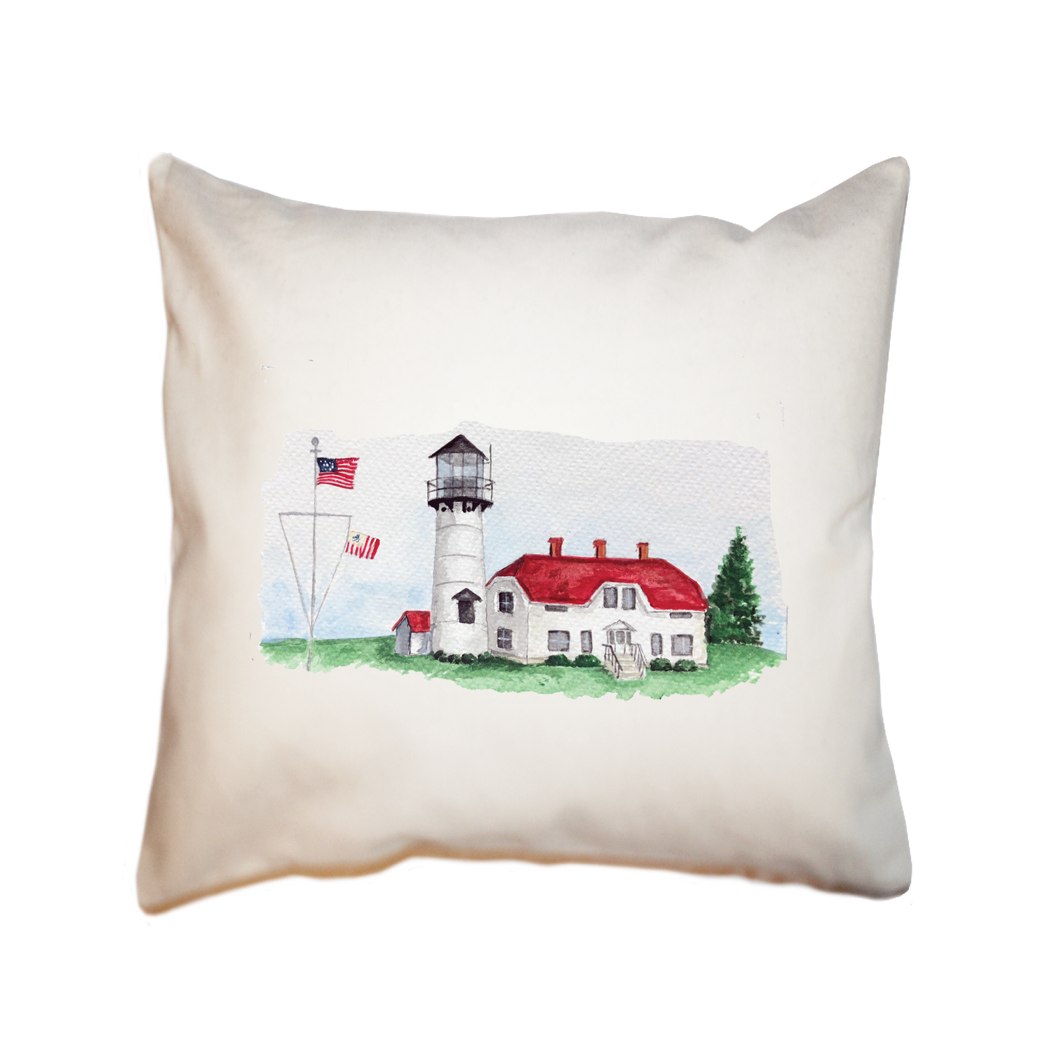 chatham lighthouse with buliding square pillow